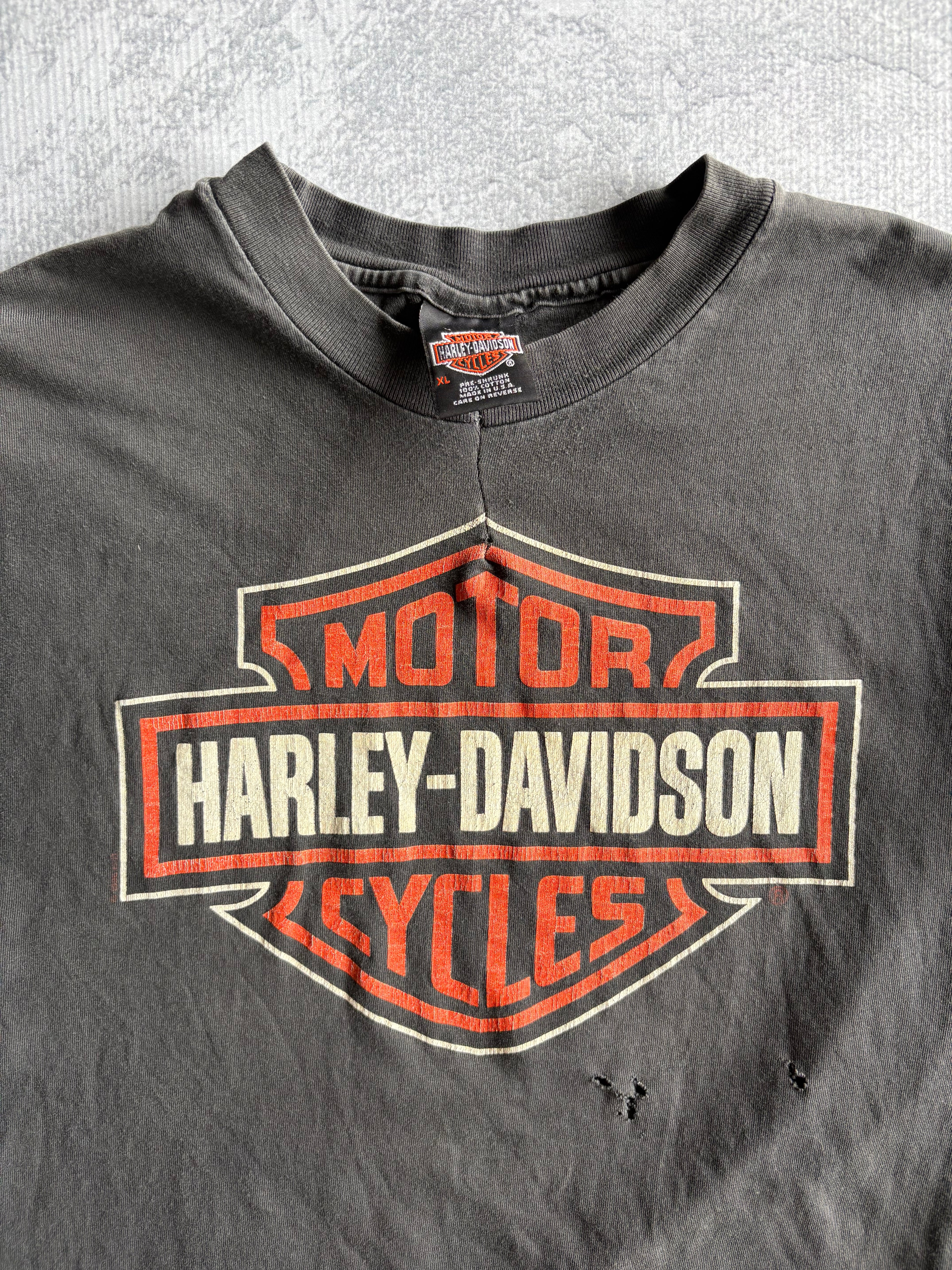 Vintage 90s Harley Davidson Logo Distressed Black Tee Shirt - XL