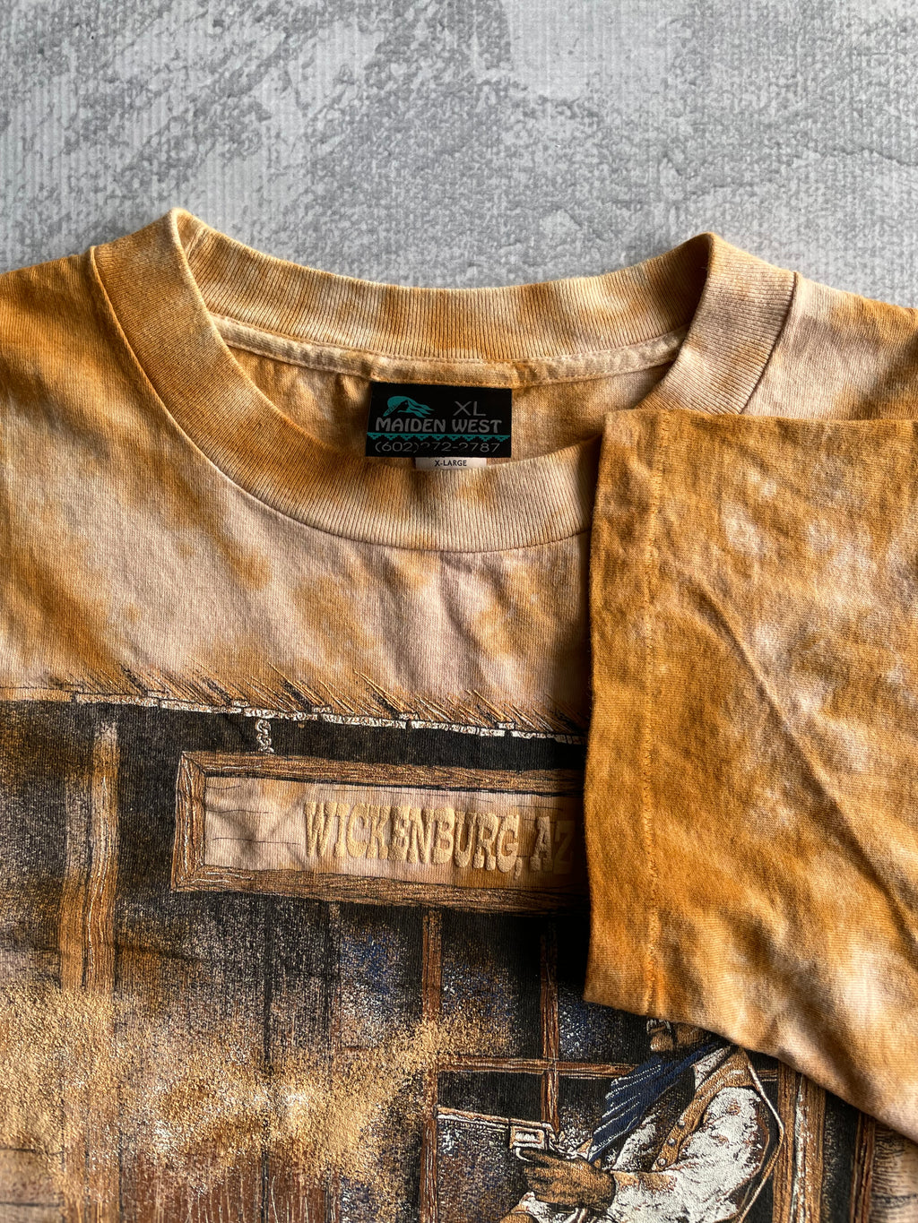 Vintage 90s Western Cowboy Orange Tie Dye AOP Tee Shirt - XL