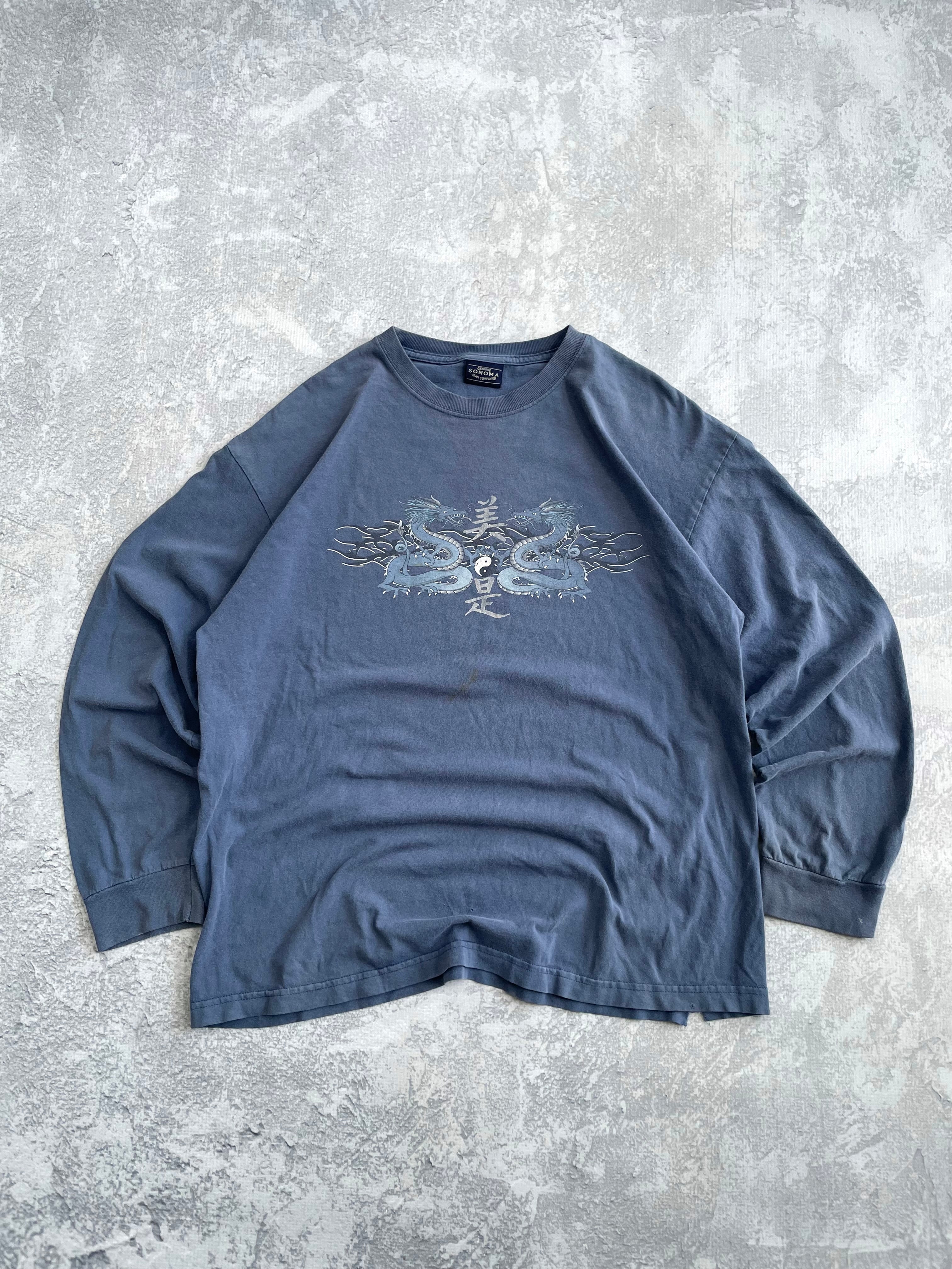 Vintage Y2K Dragon Ying Yang Long Sleeve Tee Shirt - XL
