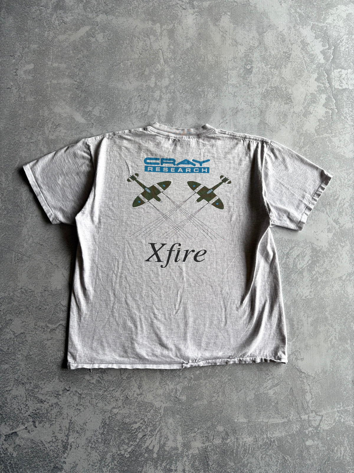 Vintage 90s Cray Research X Fire Tech Fighter Jets Grey Tee Shirt - XL