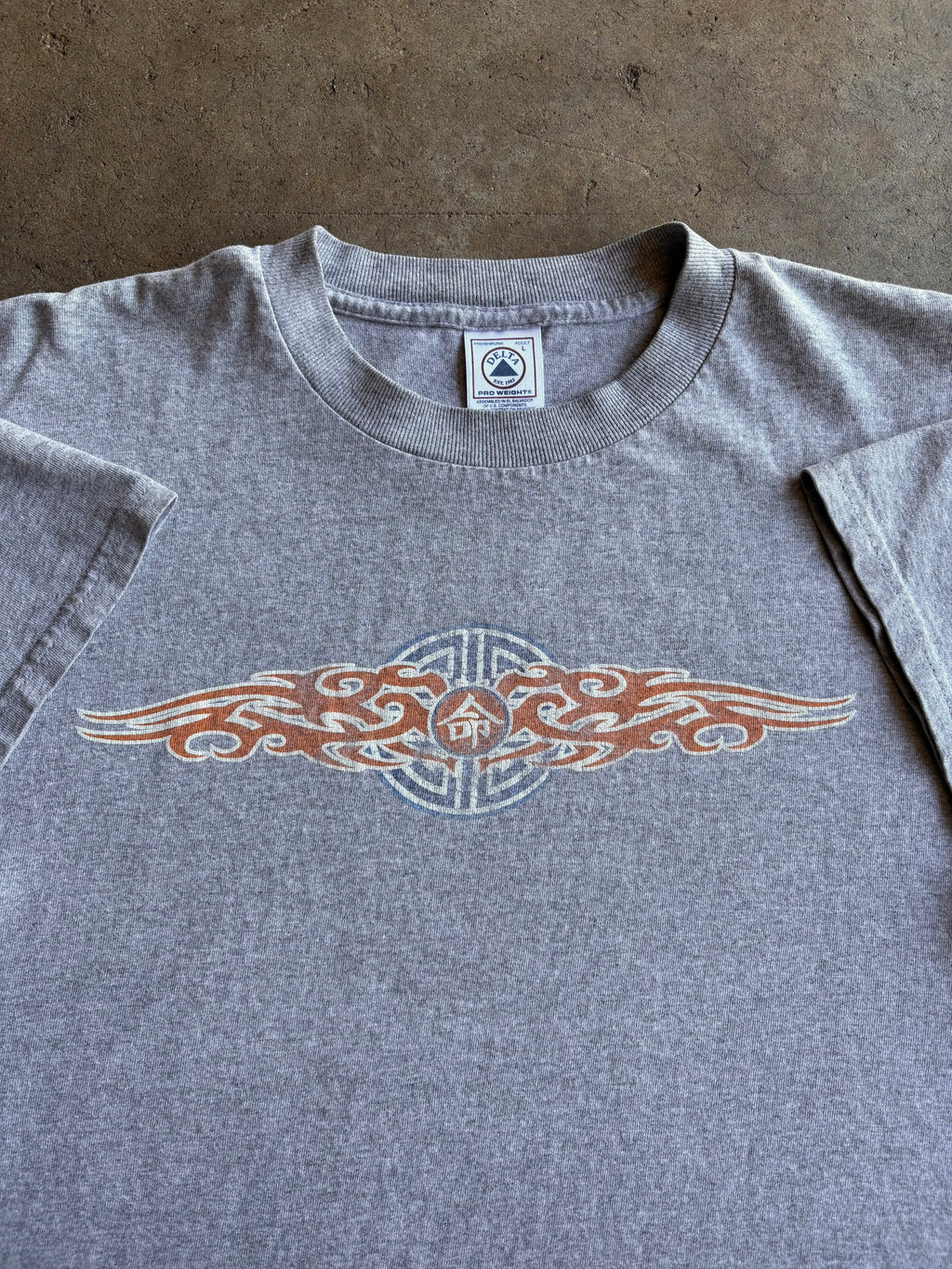 Vintage 90s Flame Center Logo Grey Tee Shirt