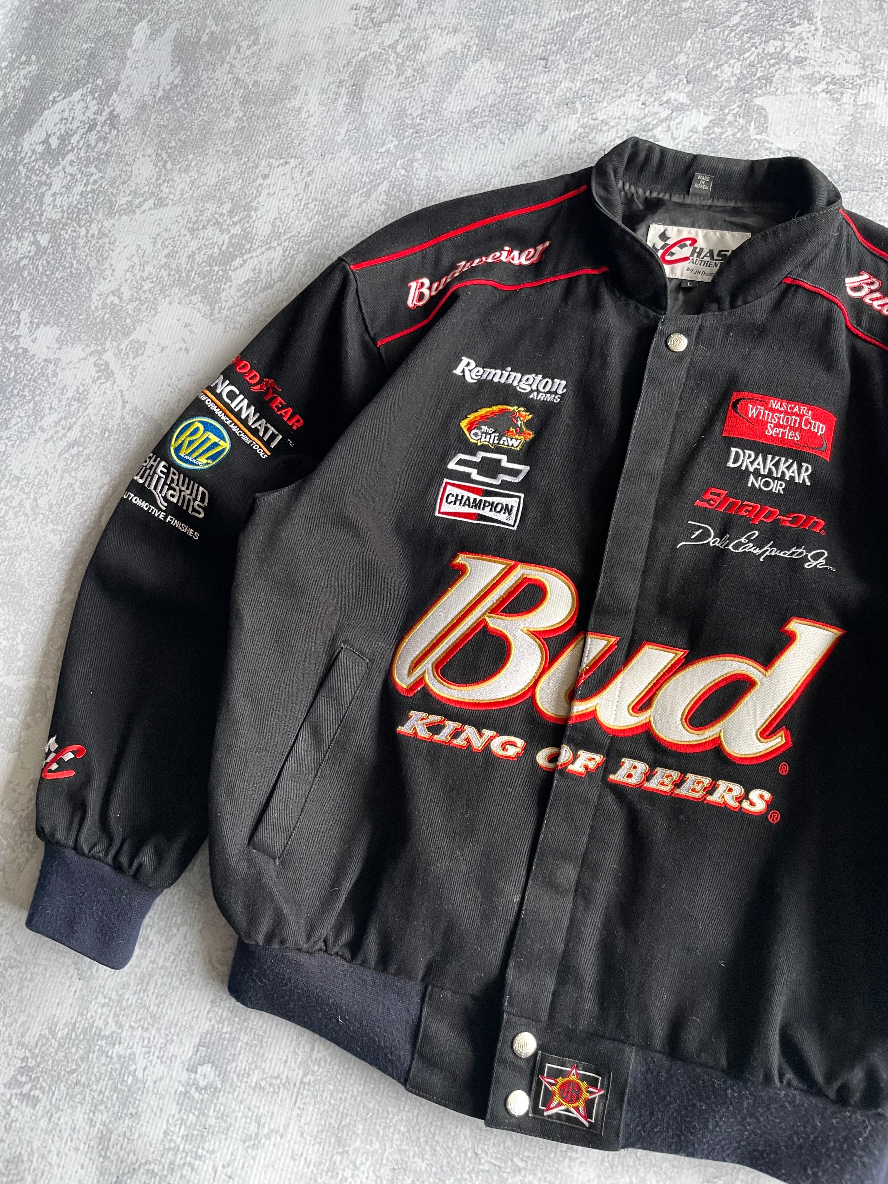 Vintage 90s Dale Earnhardt Jr NASCAR Budweiser Black Jacket - L