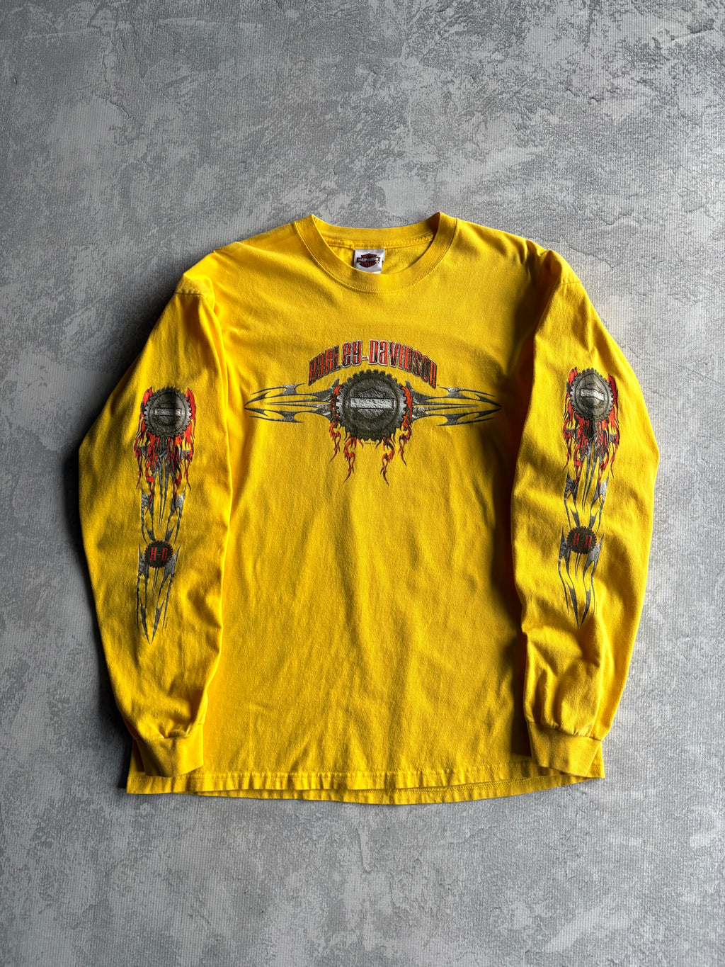 Vintage Harley Davidson Center Logo Yellow Flame Longsleeve - L