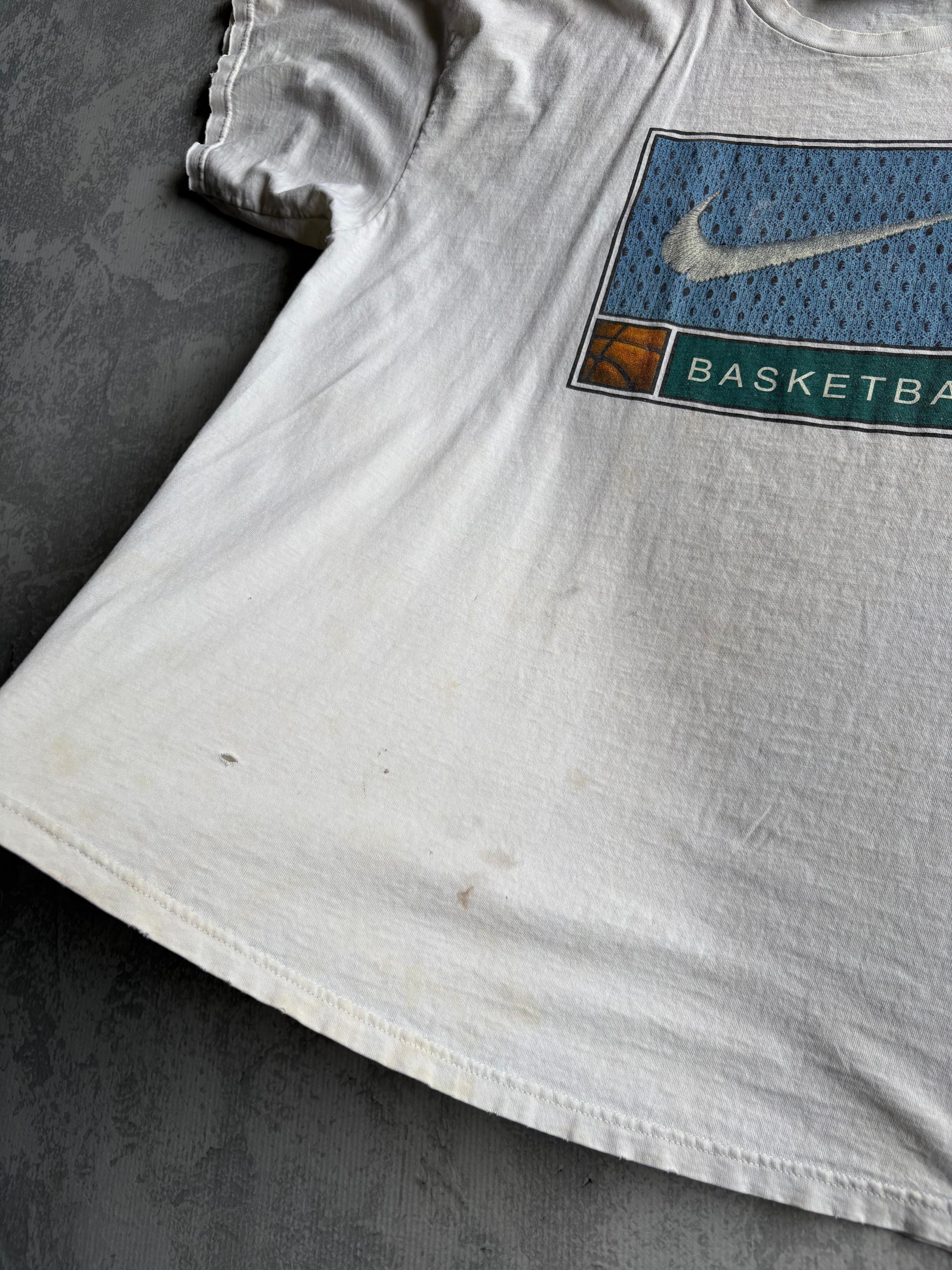 Vintage 90s Nike Basketball Distressed White Tee Shirt - 2XL