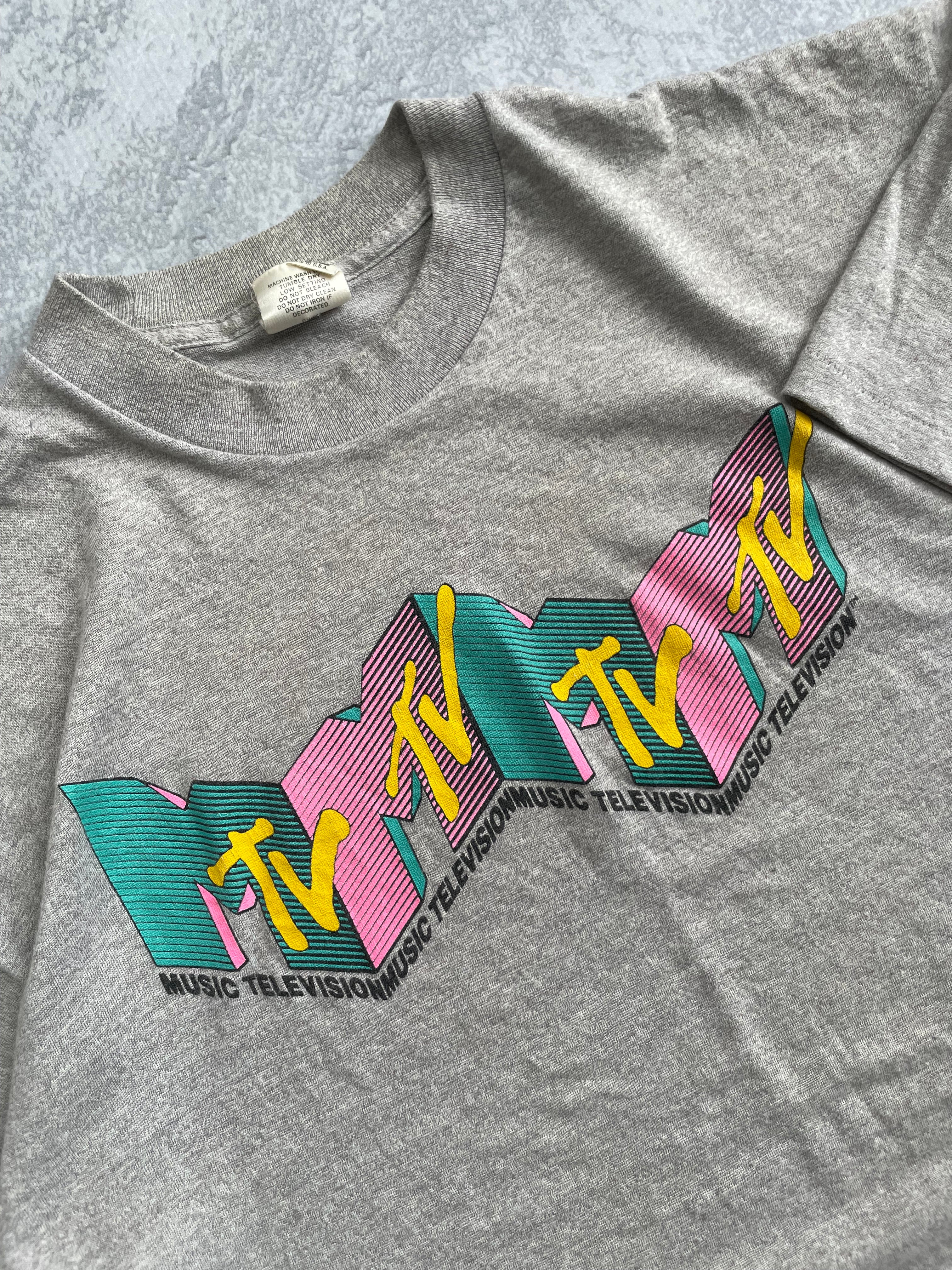 Vintage 80s MTV Promo Grey Tee Shirt - L