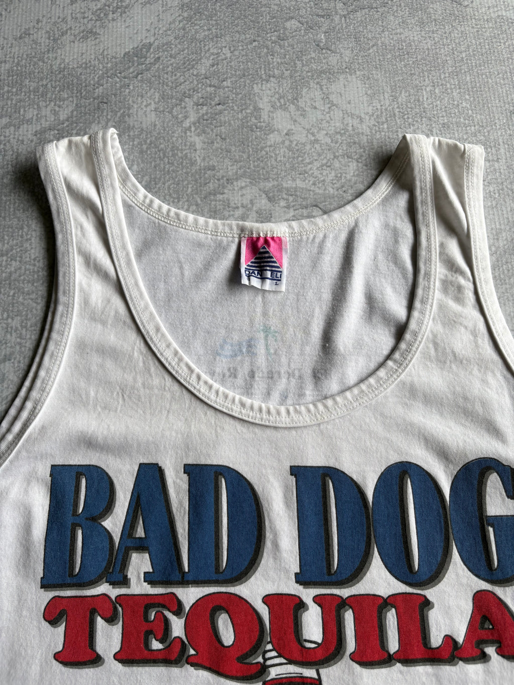 Vintage 90s Bad Dog Tequila Funny Comedy White Tank Top - L
