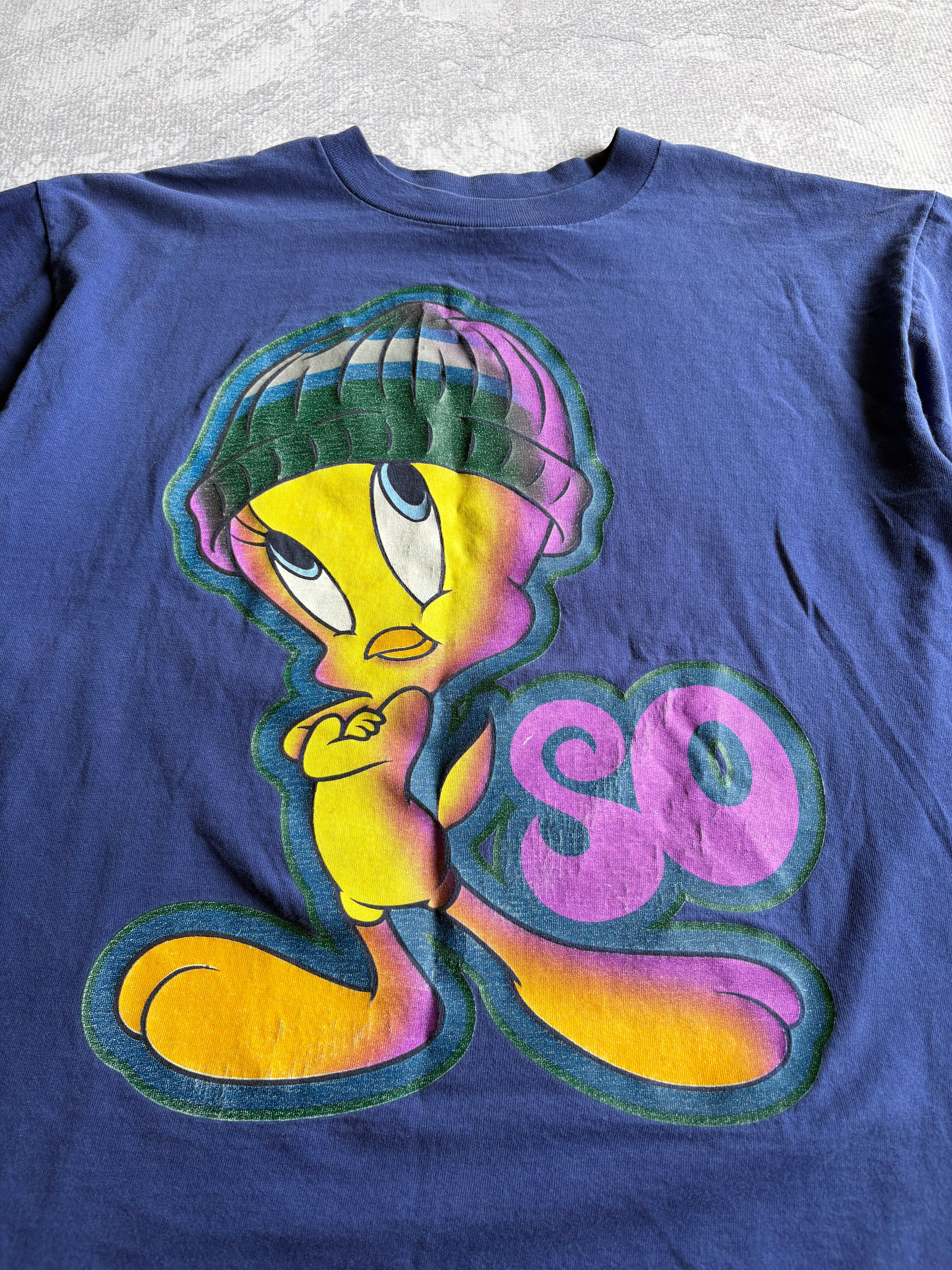 Vintage 90s Looney Tunes Tweety So Sassy Navy Tee Shirt - L