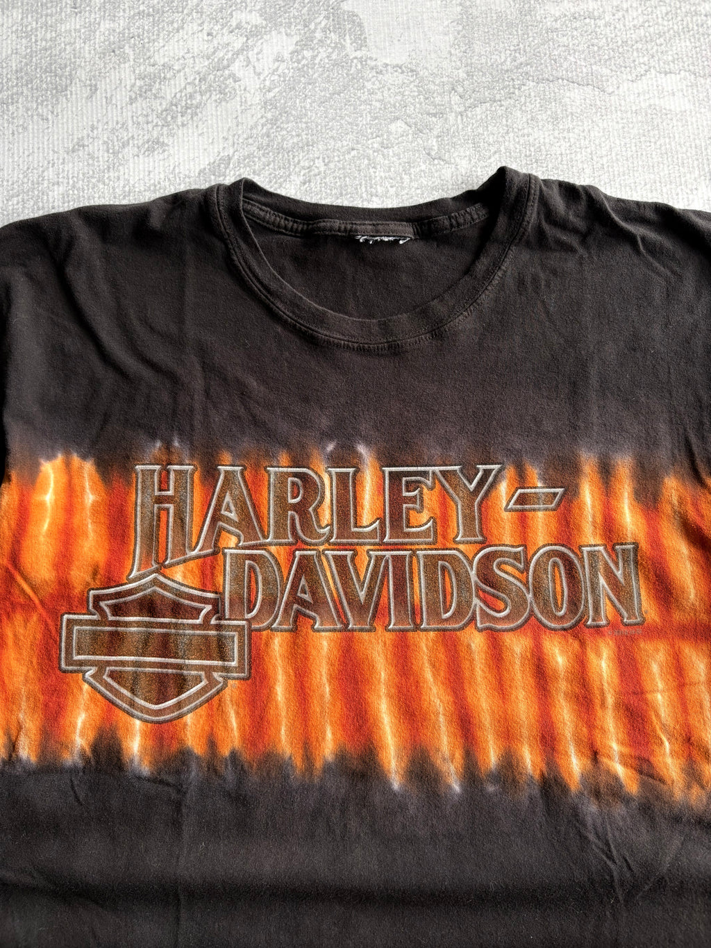 Vintage Harley Davidson Spellout Logo Tie Dye Black Tee Shirt - L