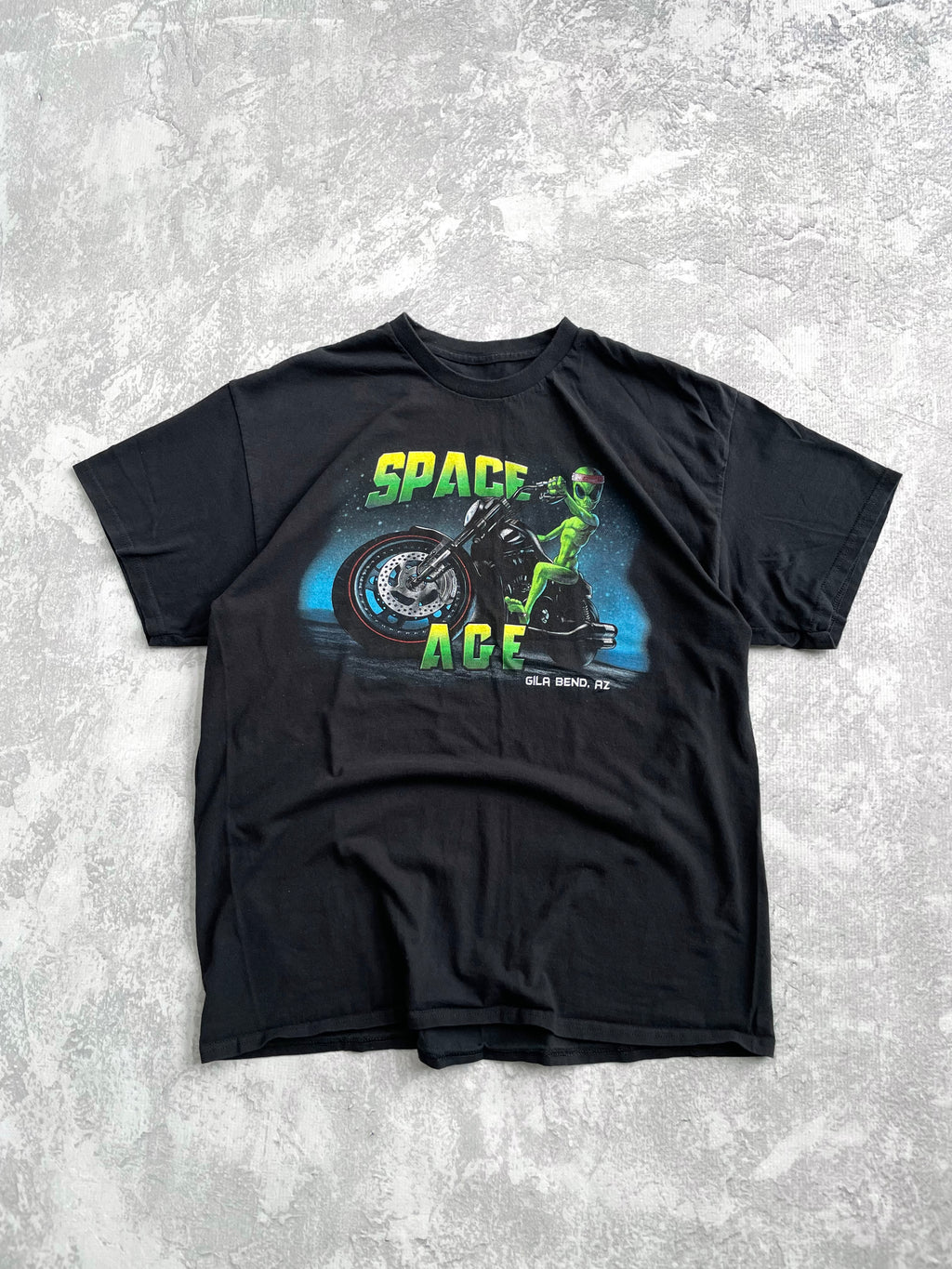 Vintge 2000s Space Age Alien Biker Tee Shirt - XL