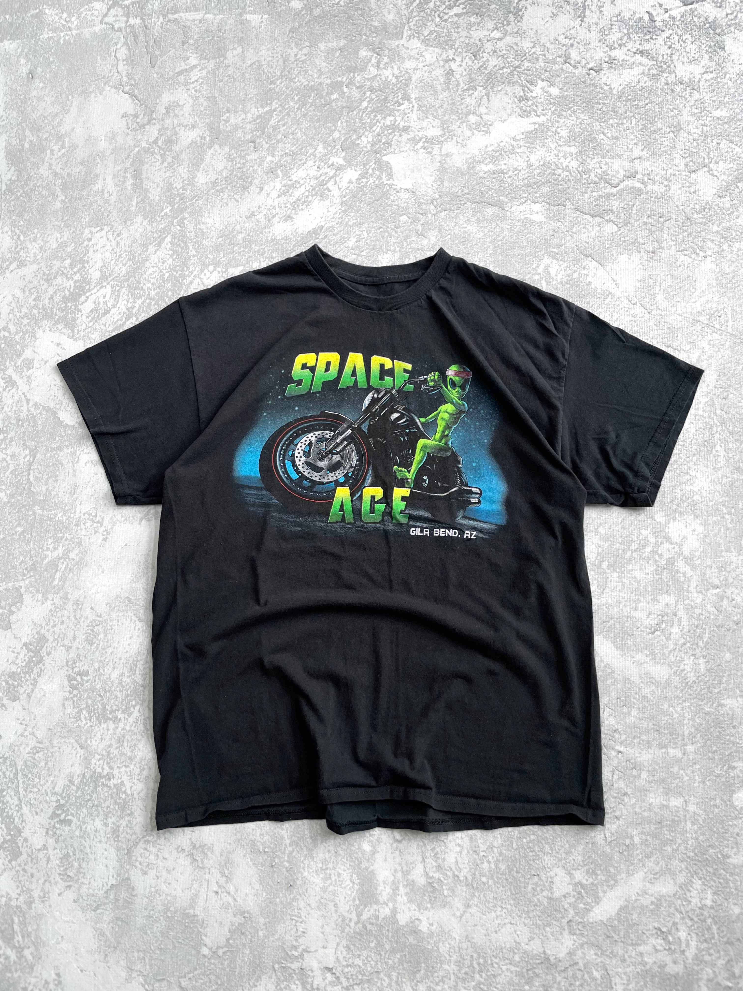 Vintge 2000s Space Age Alien Biker Tee Shirt - XL