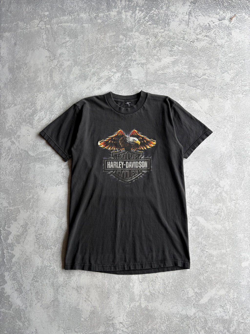 Vintage Harley Davidson Logo Eagle Faded Black Tee Shirt - L