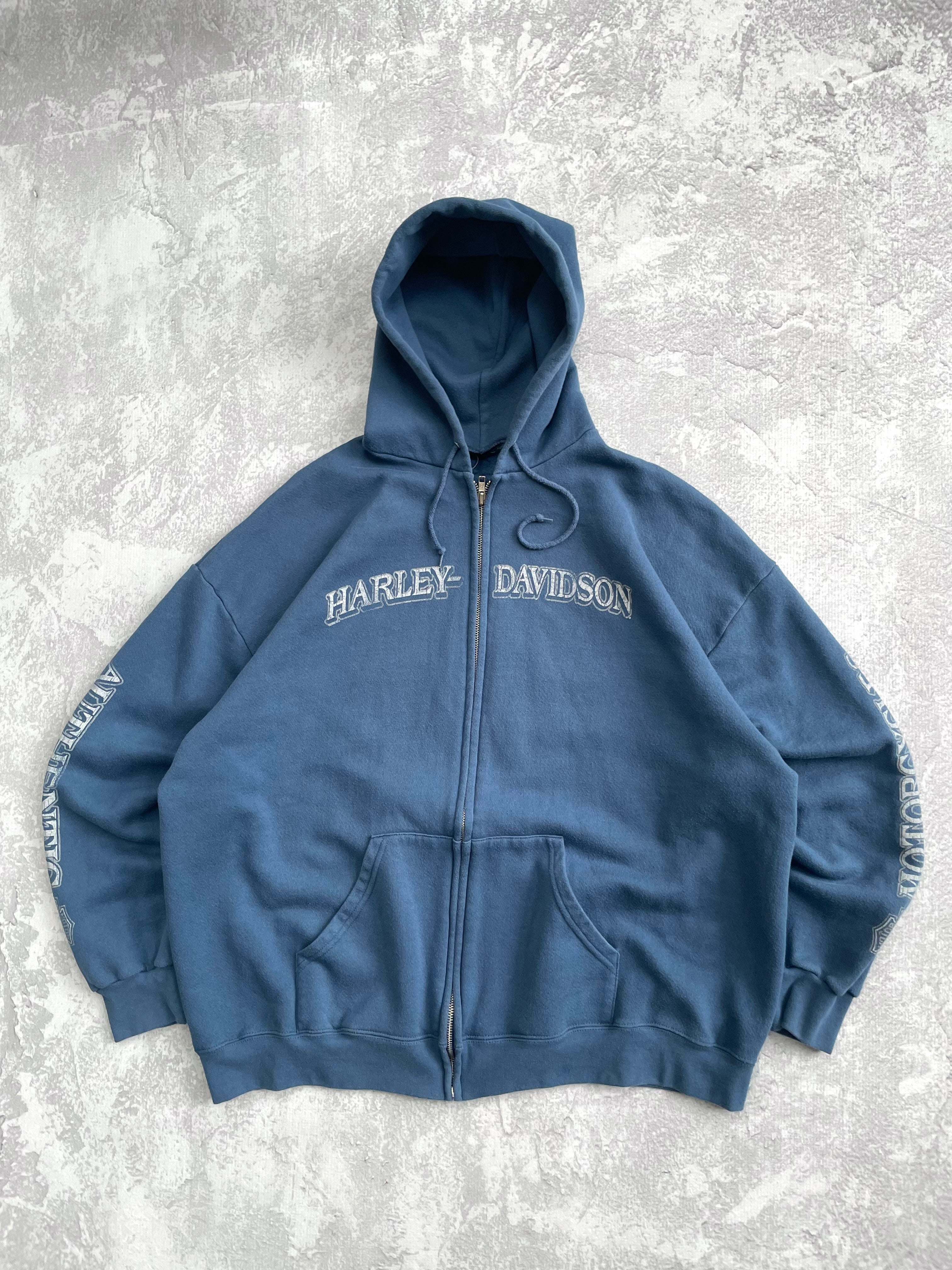 Vintage 2001 Harley Davidson Spellout Blue Zip Up Hoodie - XL