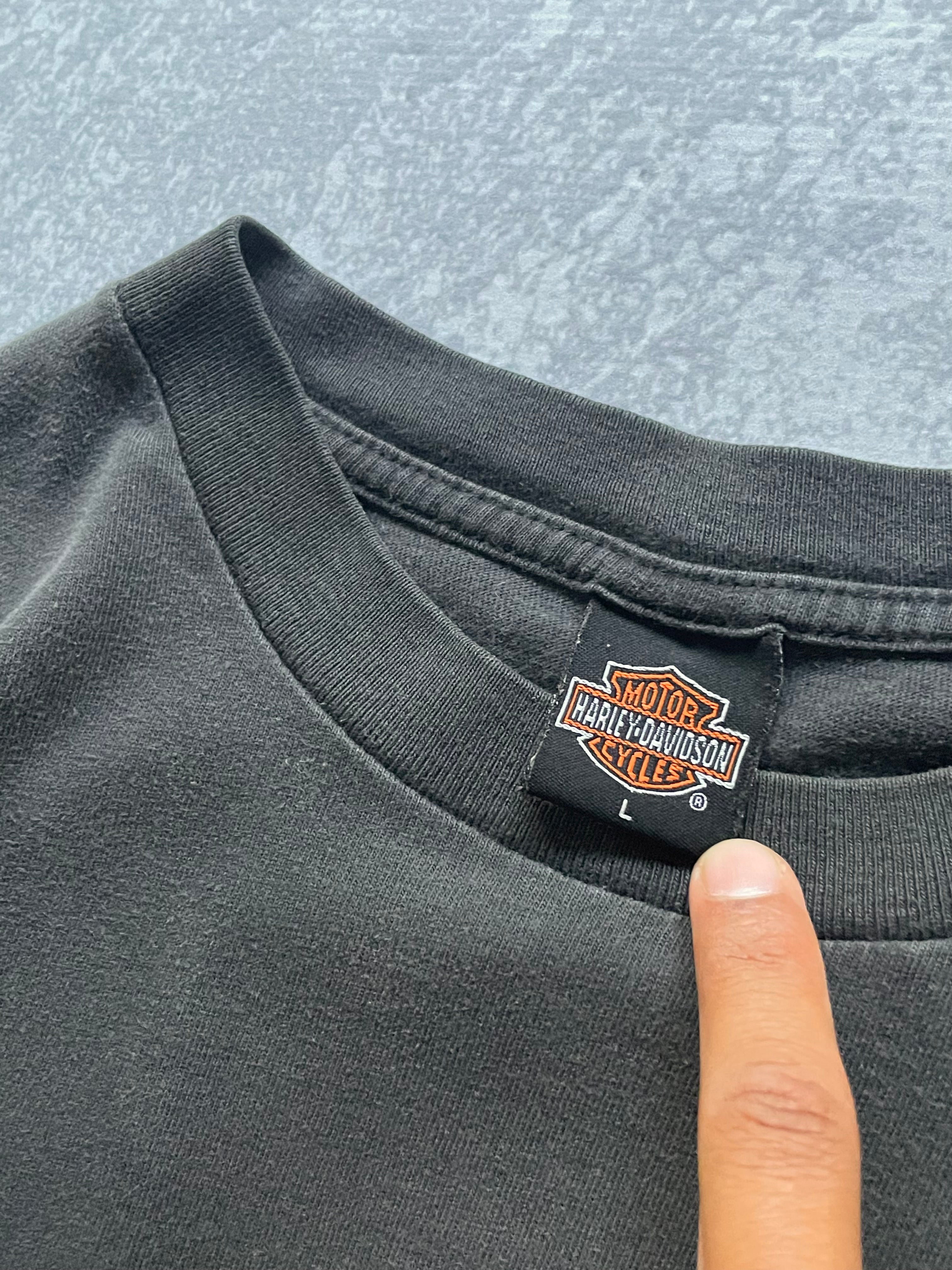 Vintage 2001 Harley Davidson American Skull Faded Grey Tee Shirt - L