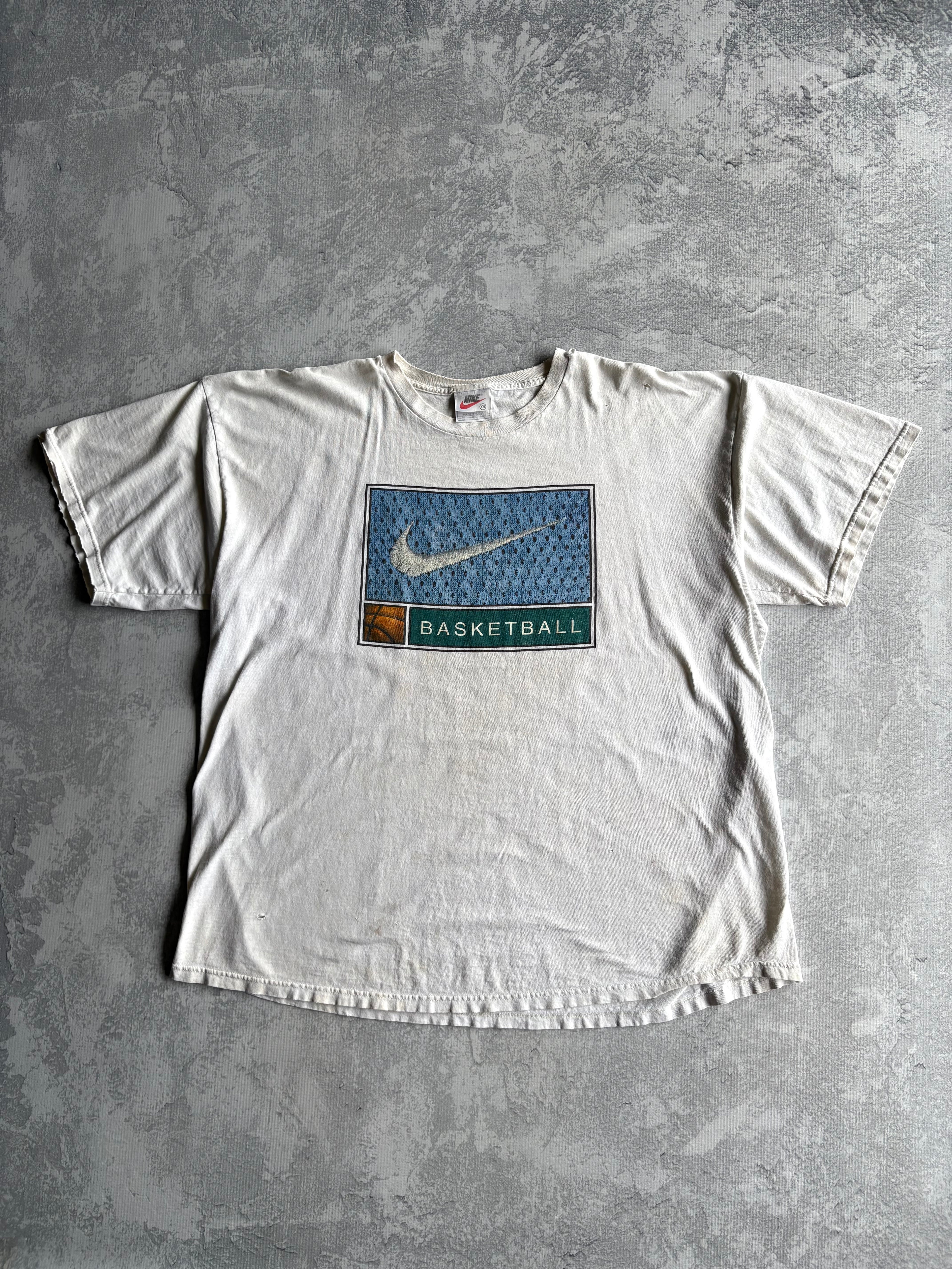 Vintage 90s Nike Basketball Distressed White Tee Shirt - 2XL