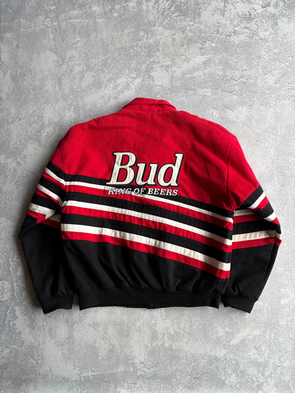 Vintage 90s Dale Earnhardt Jr NASCAR Budweiser Striped Red Racing Jacket - M