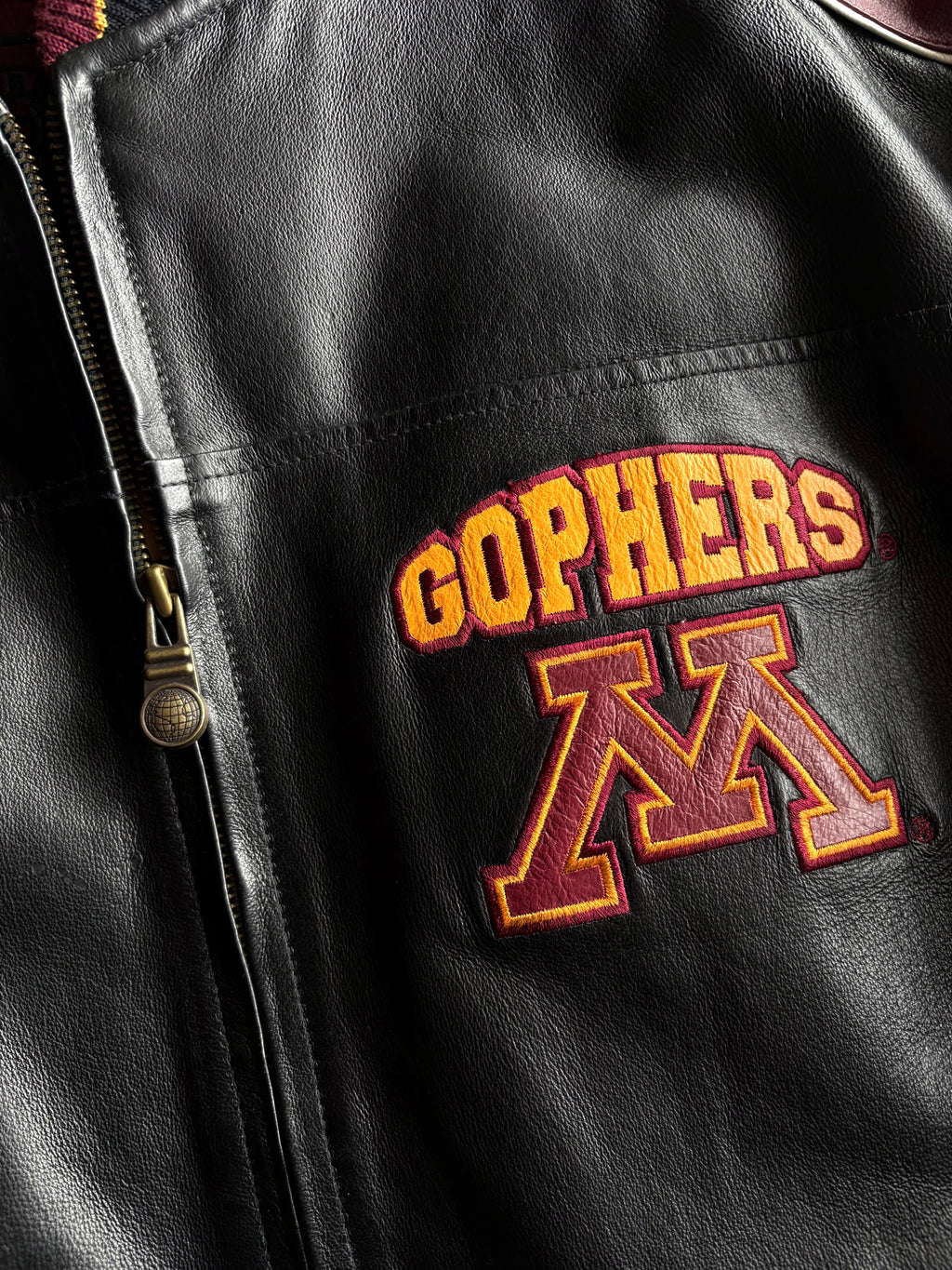 Vintage 90s Minnesota Gophers GI-3 Embroidered Leather Jacket - L