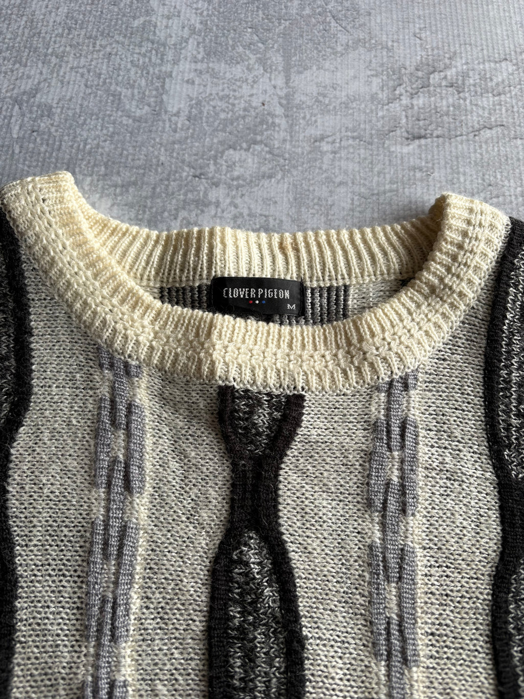 Vintage 90s 3D Abstract Striped Coogi Style Beige Knit Sweater - L
