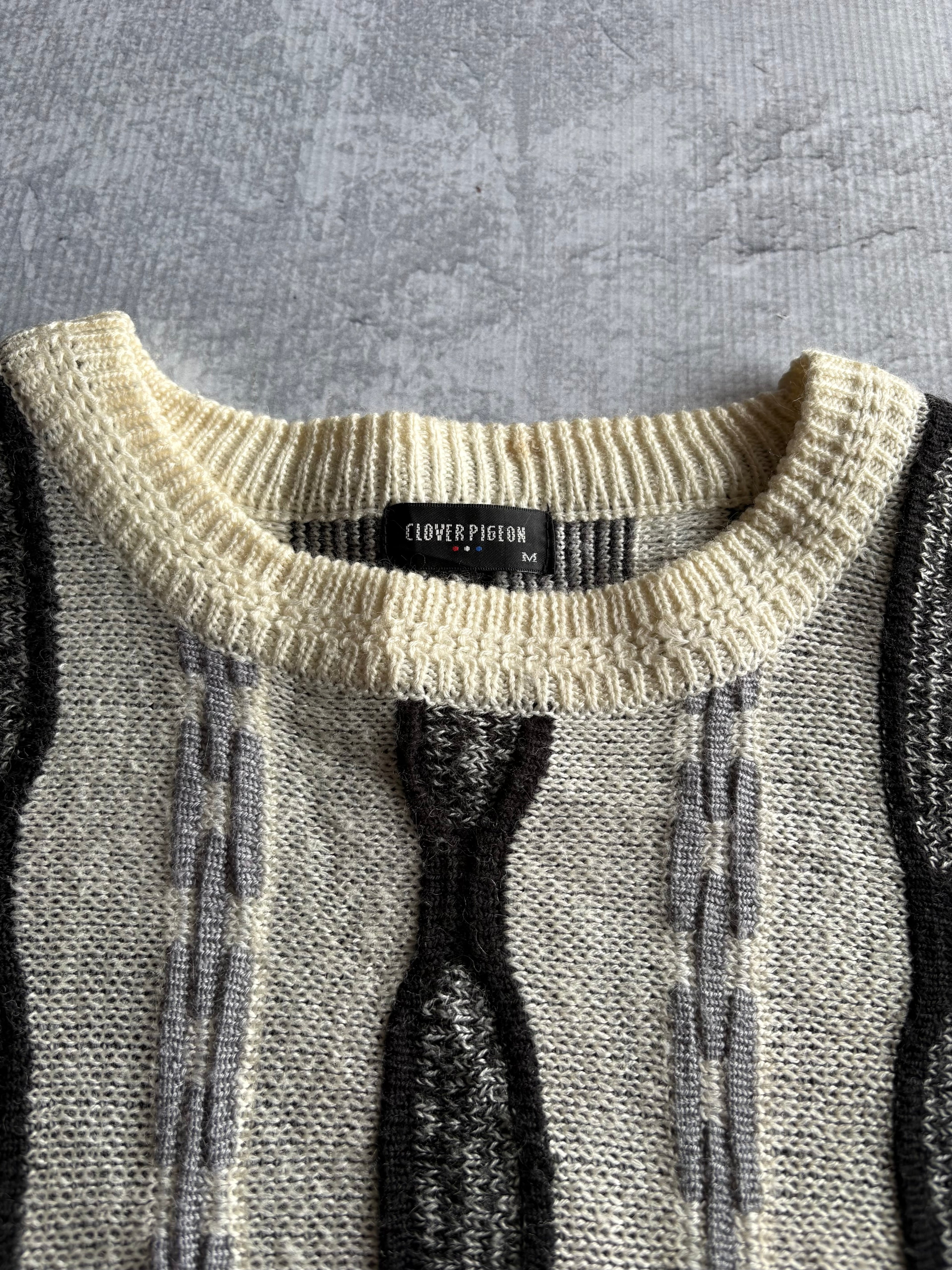 Vintage 90s 3D Abstract Striped Coogi Style Beige Knit Sweater - L