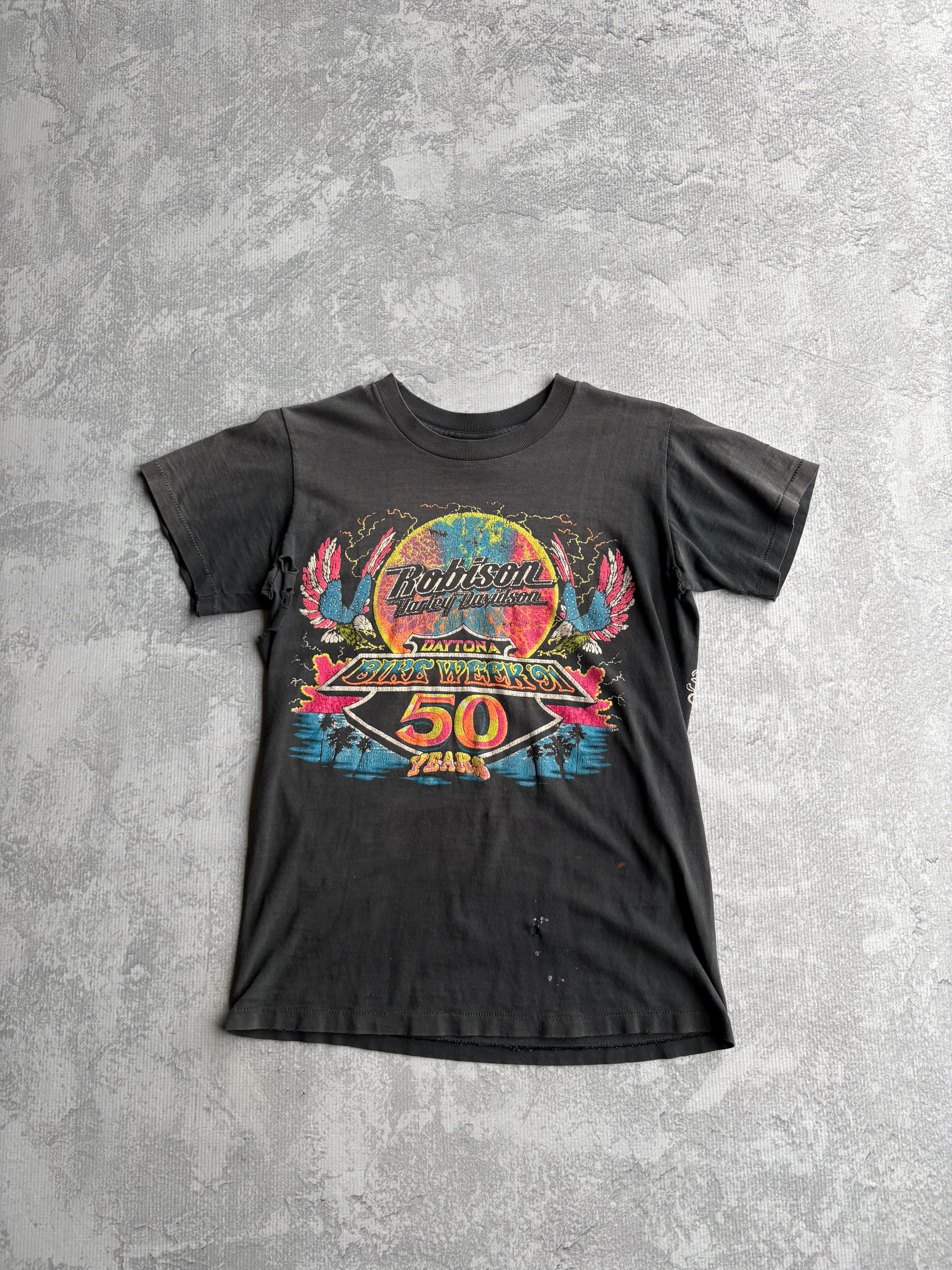 Vintage 1991 Harley Davidson Daytona Bike Week Thrashed Tee Shirt - S