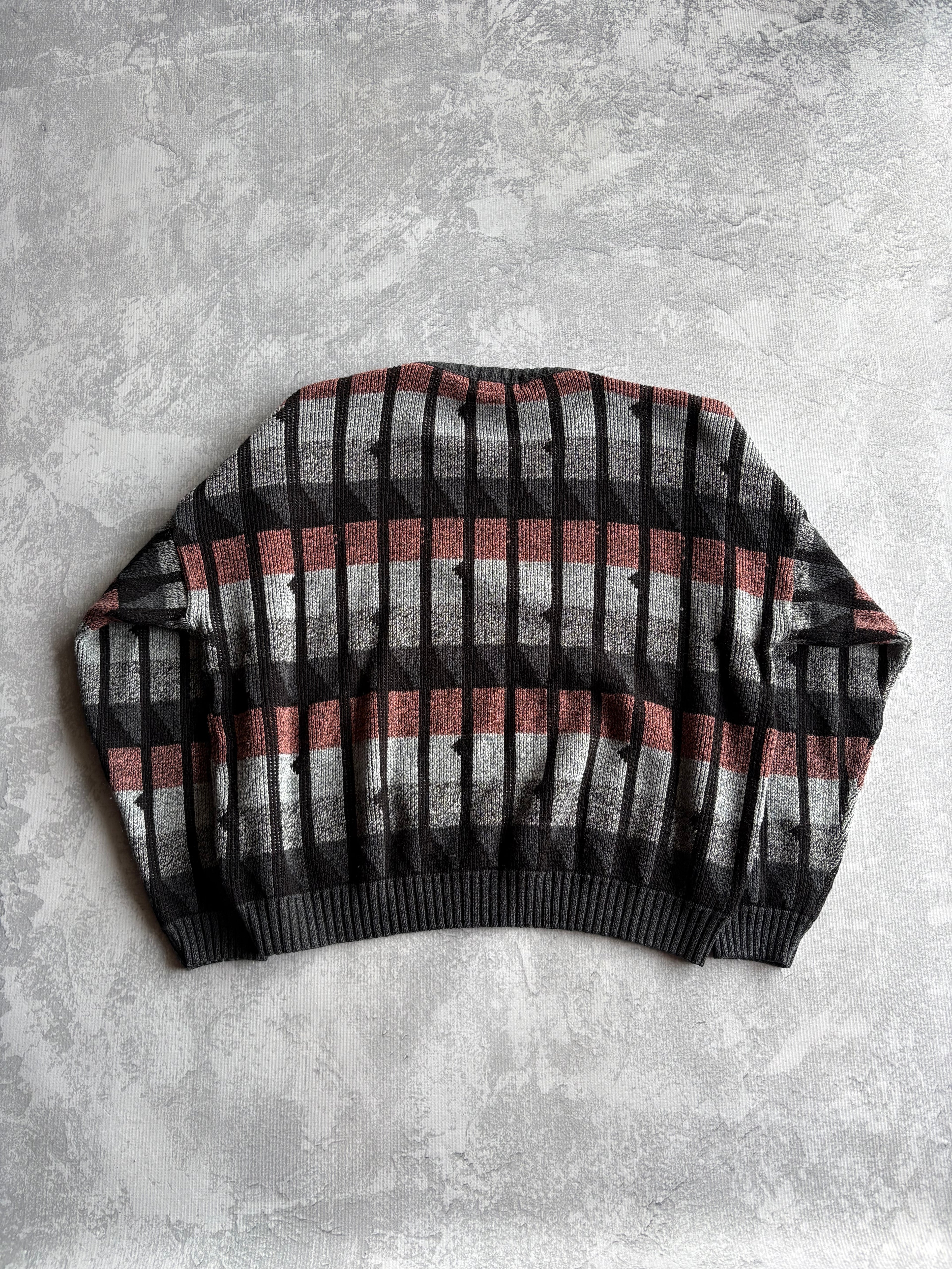 Vintage 90s Area Abstract Geometric Multicolor Knit Sweater - M