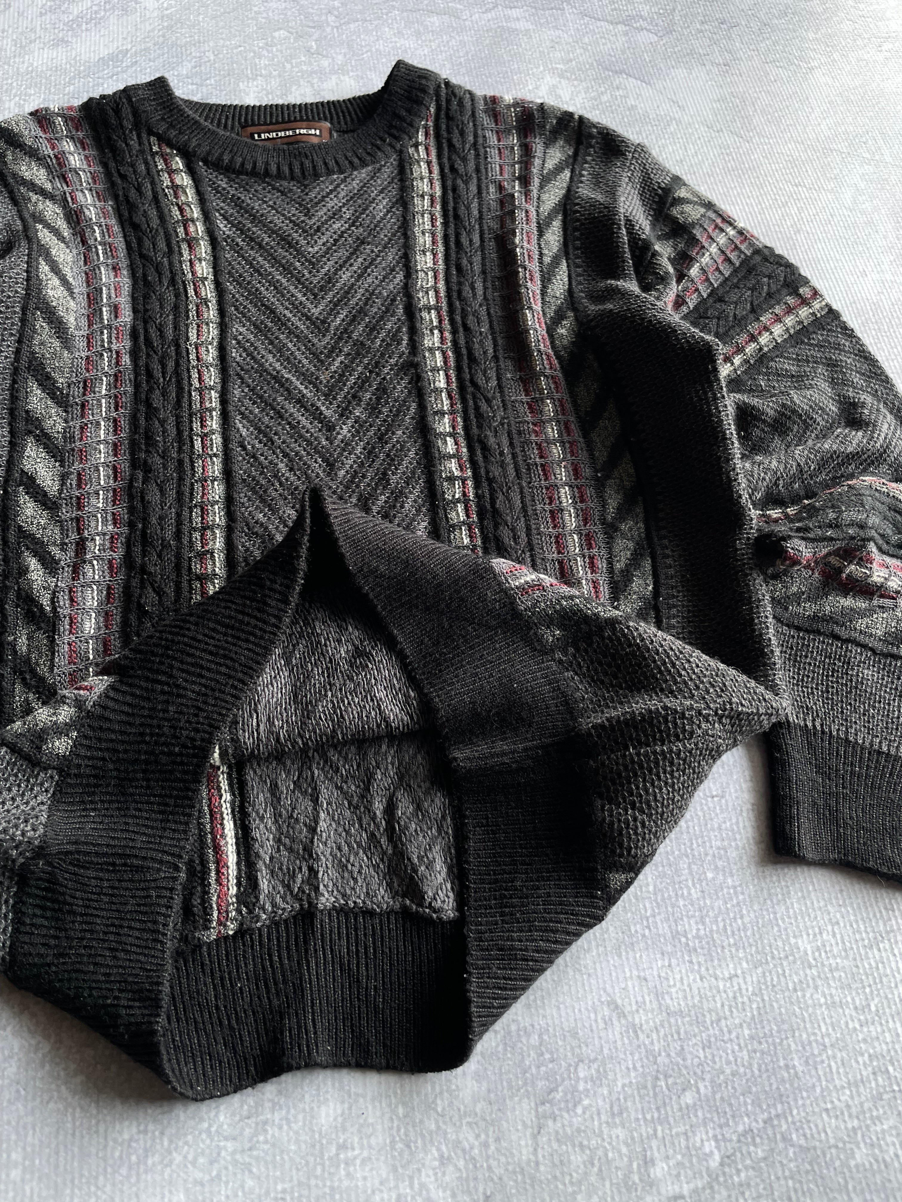 Vintage 90s Lindbergh 3D Abstract Striped Coogi Style Knit Sweater - M