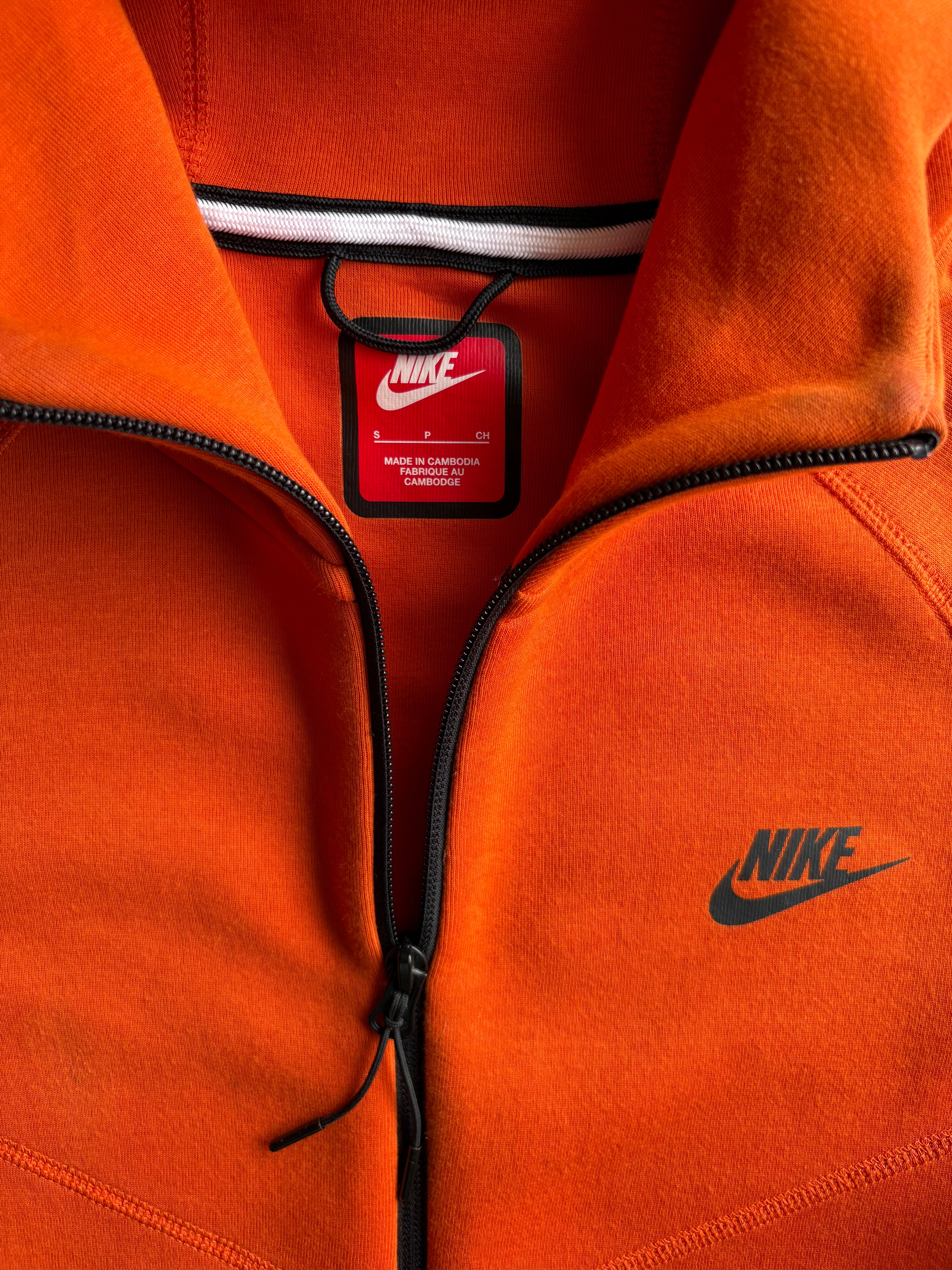 Nike Tech Fleece Zip Up Orange Hoodie - S