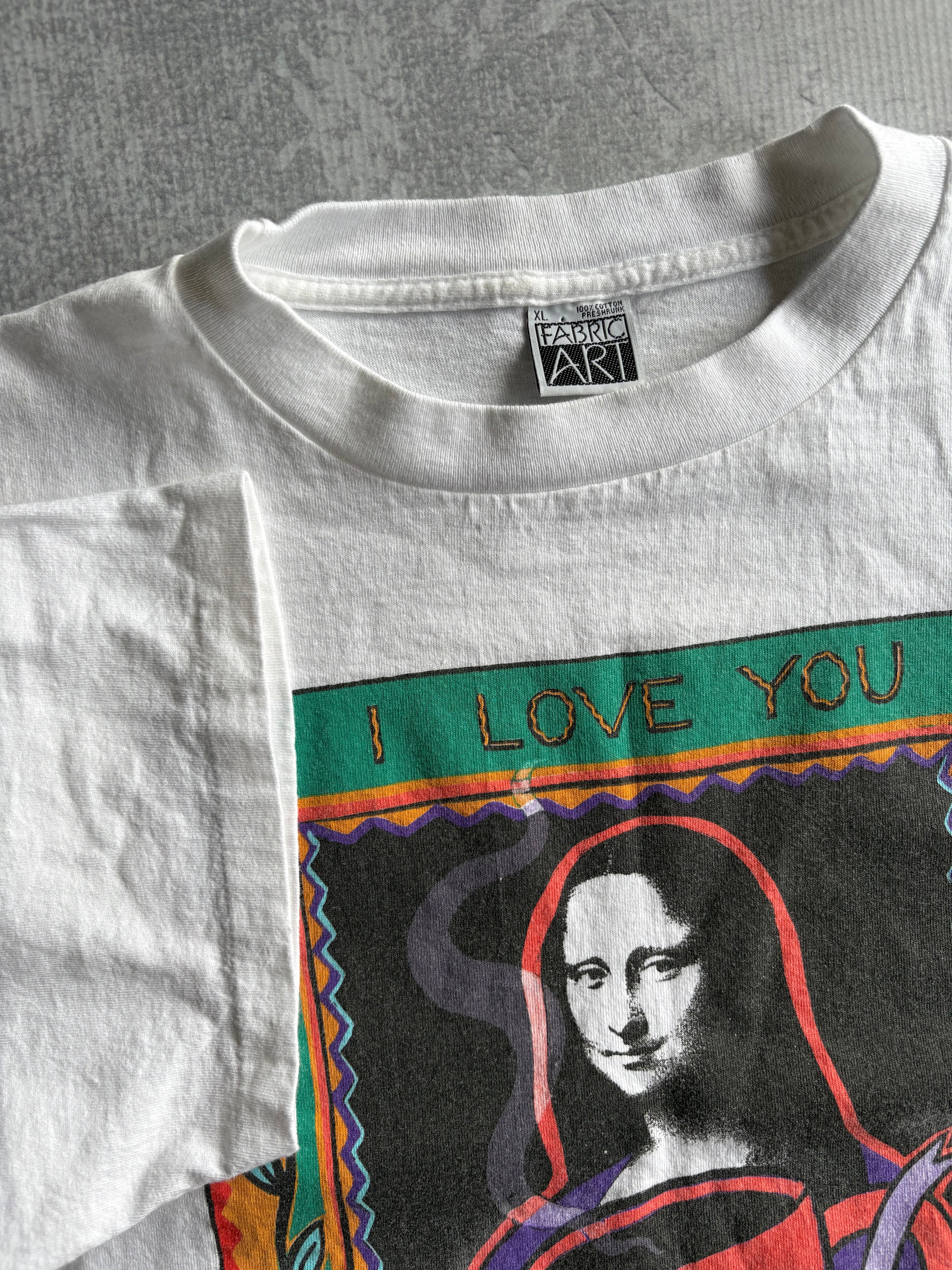 Vintage 90s Leonardo Da Vinci Mona Lisa Coffee Art Tee Shirt
- XL
