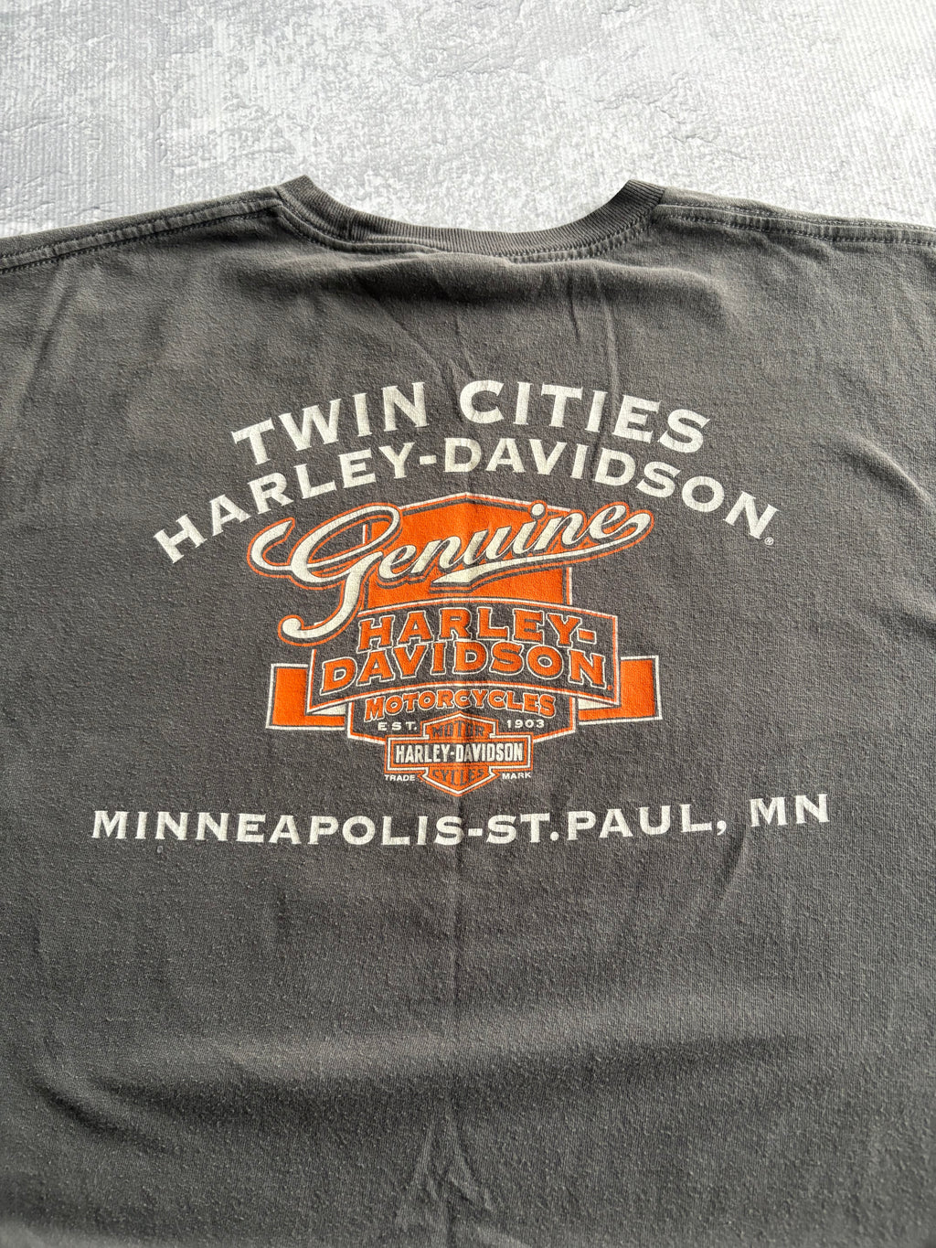 Vintage Harley Davidson Spellout Bandana Bone Skull Grey Tee Shirt - XL