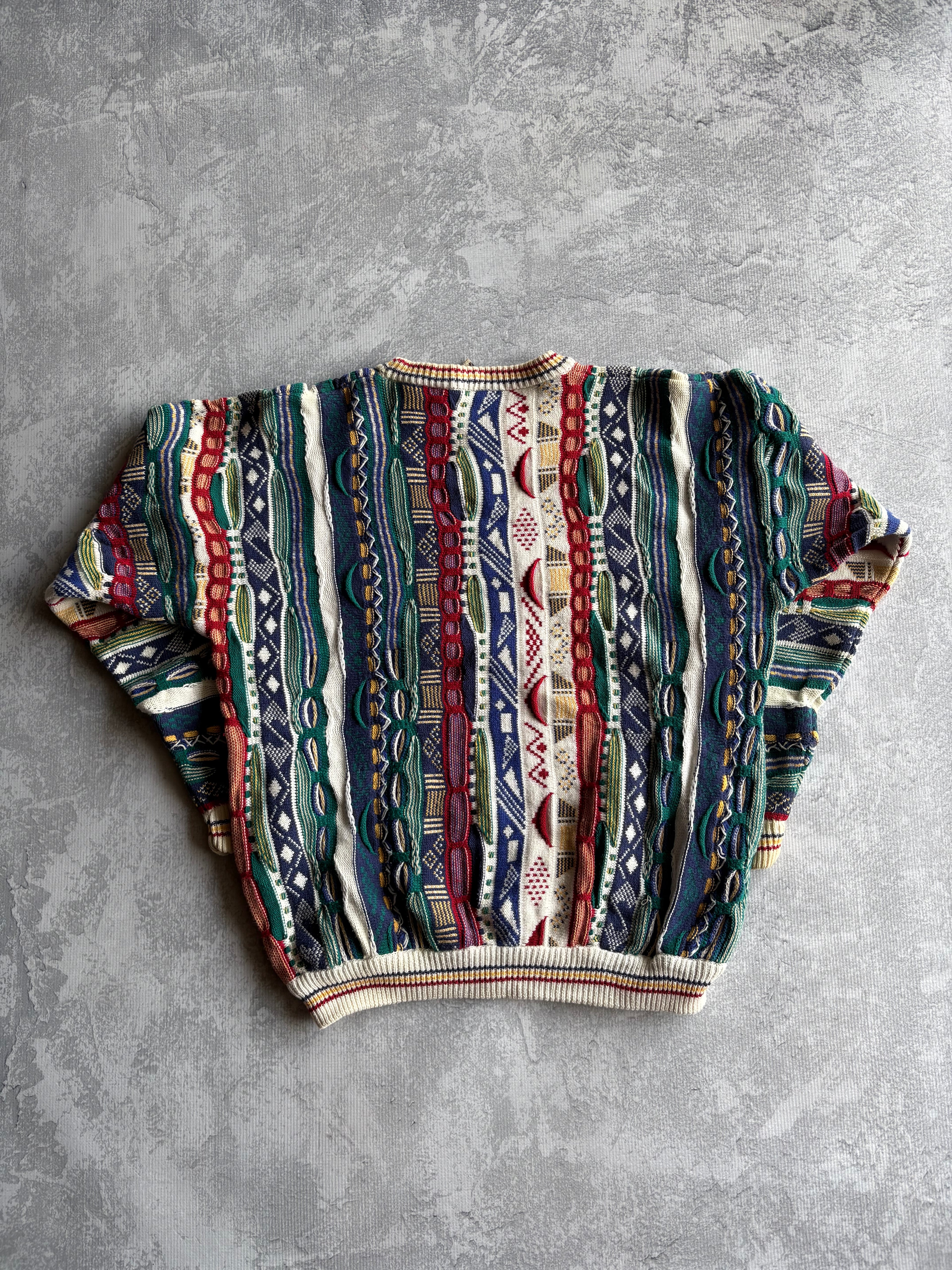 Vintage 90s Cotton Traders 3D Abstract Striped Coogi Style Knit Sweater - L