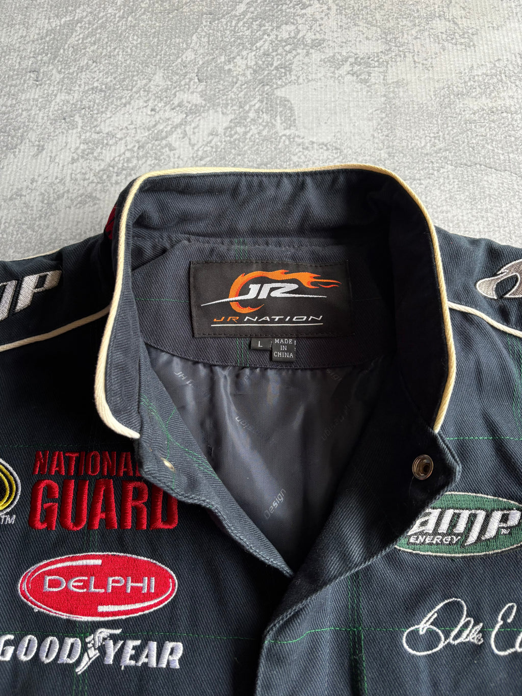 Vintage NASCAR Dale Earnhardt Jr. #88 National Guard Adidas AMP Energy Navy Racing Jacket - L