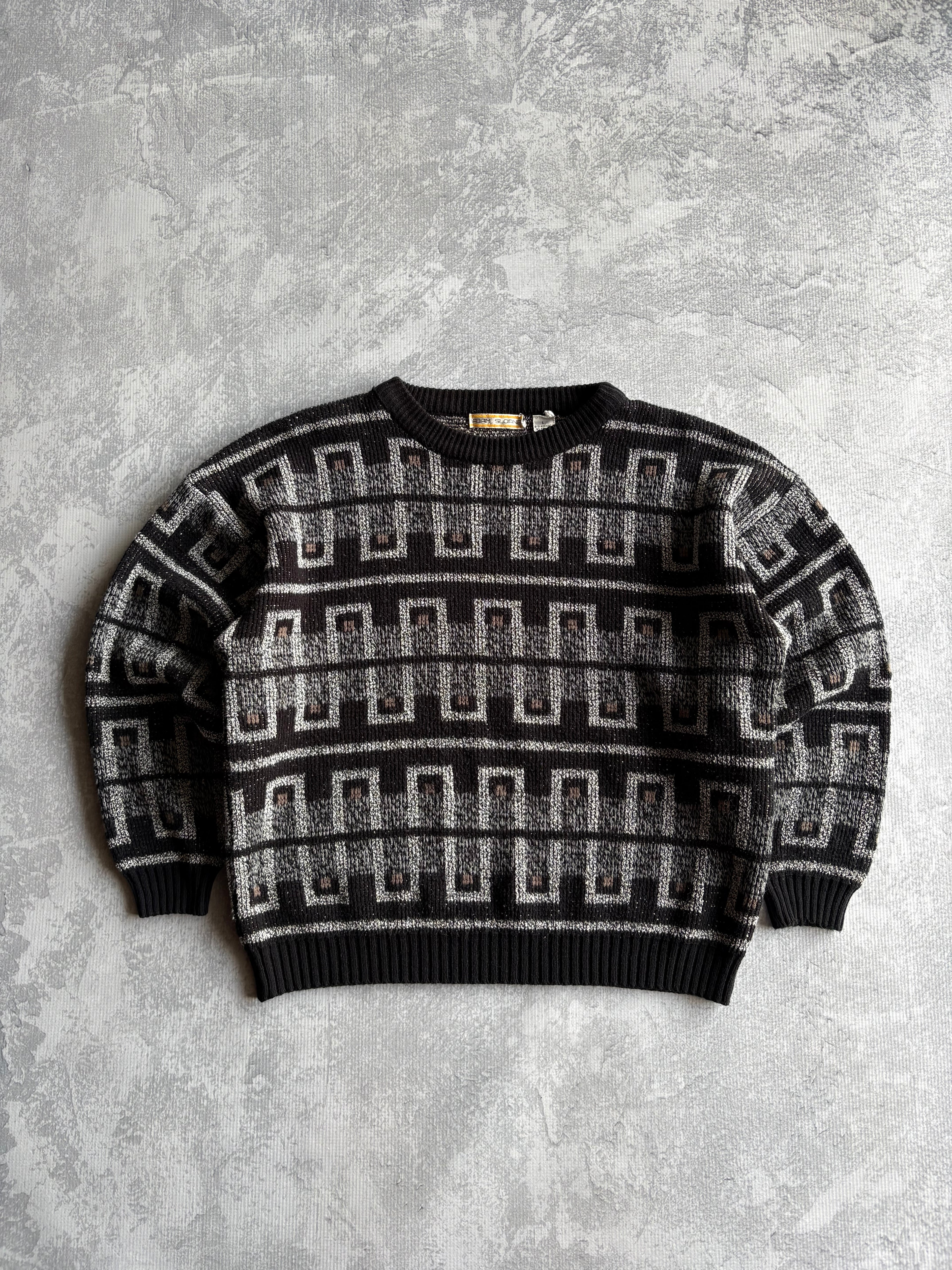Vintage 90s Adam Sloane Abstract Geometric Black Knit Sweater - M