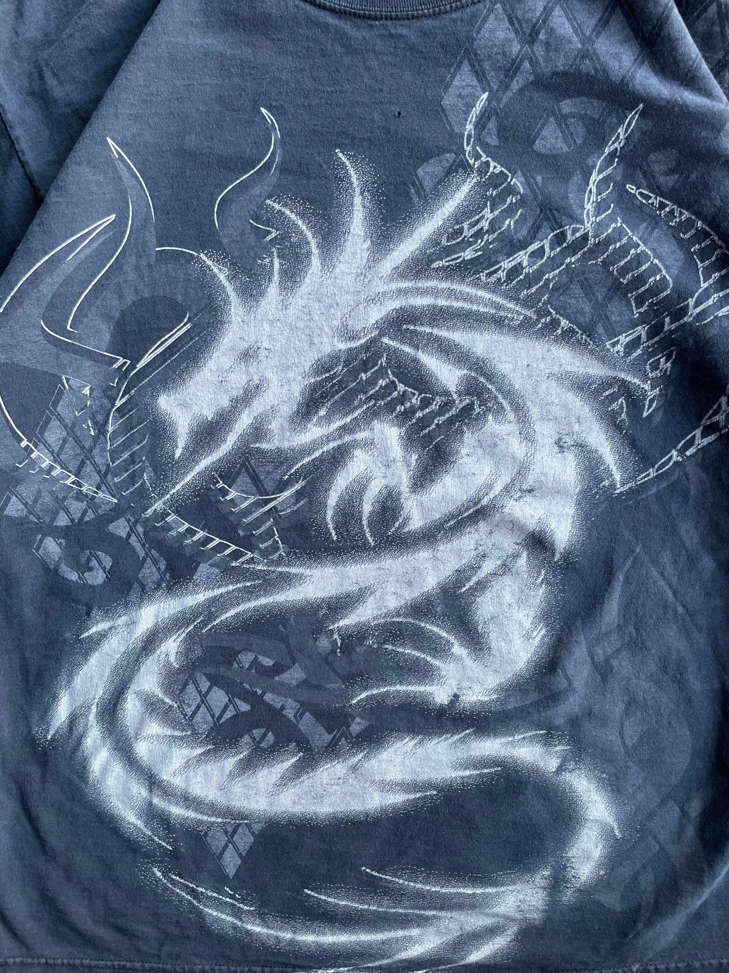 Y2K Dragon Big Print Black Longsleeve Shirt - L