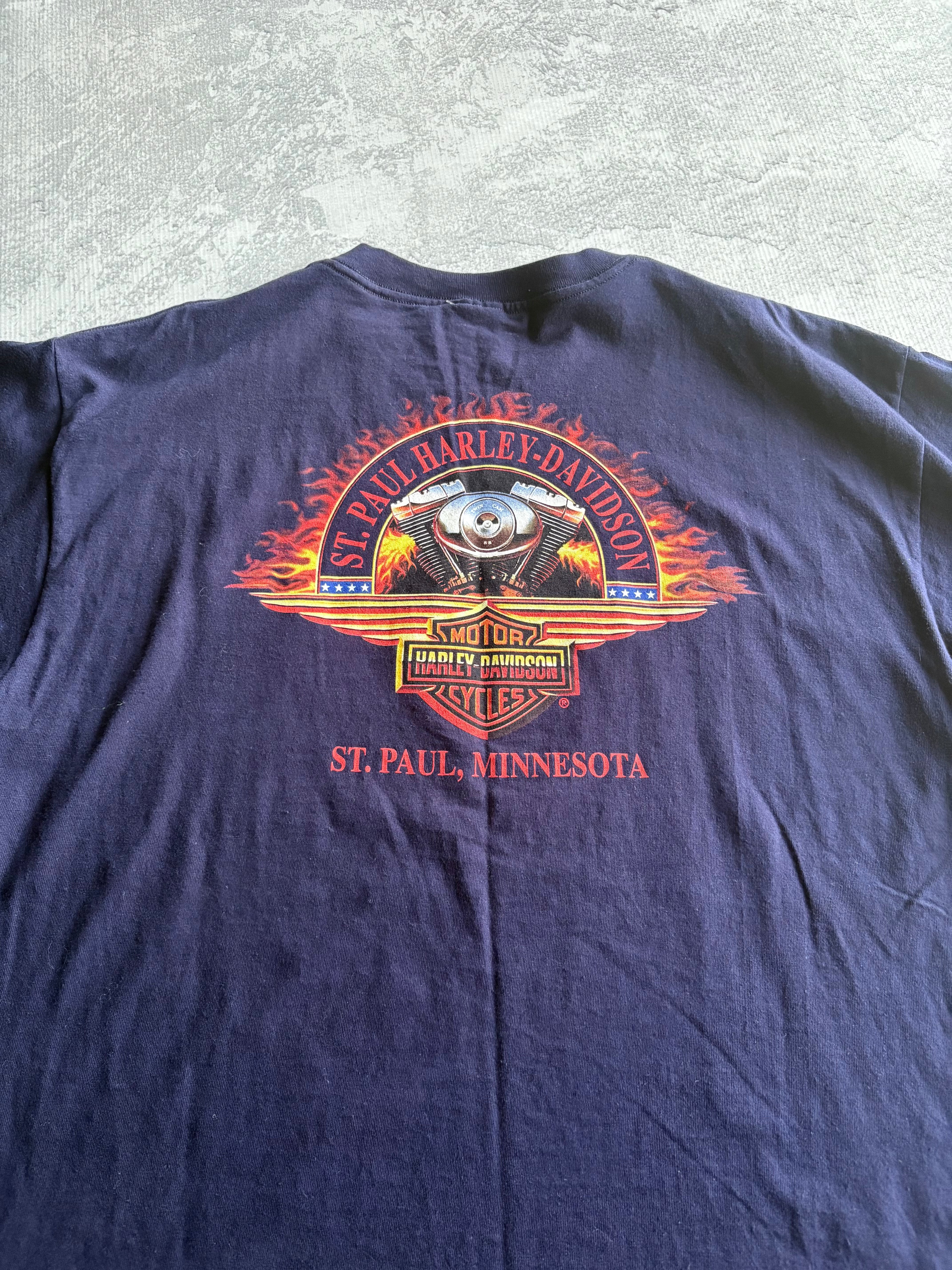 Vintage 2002 Harley Davidson Grunge Biker Navy Tee Shirt - XL