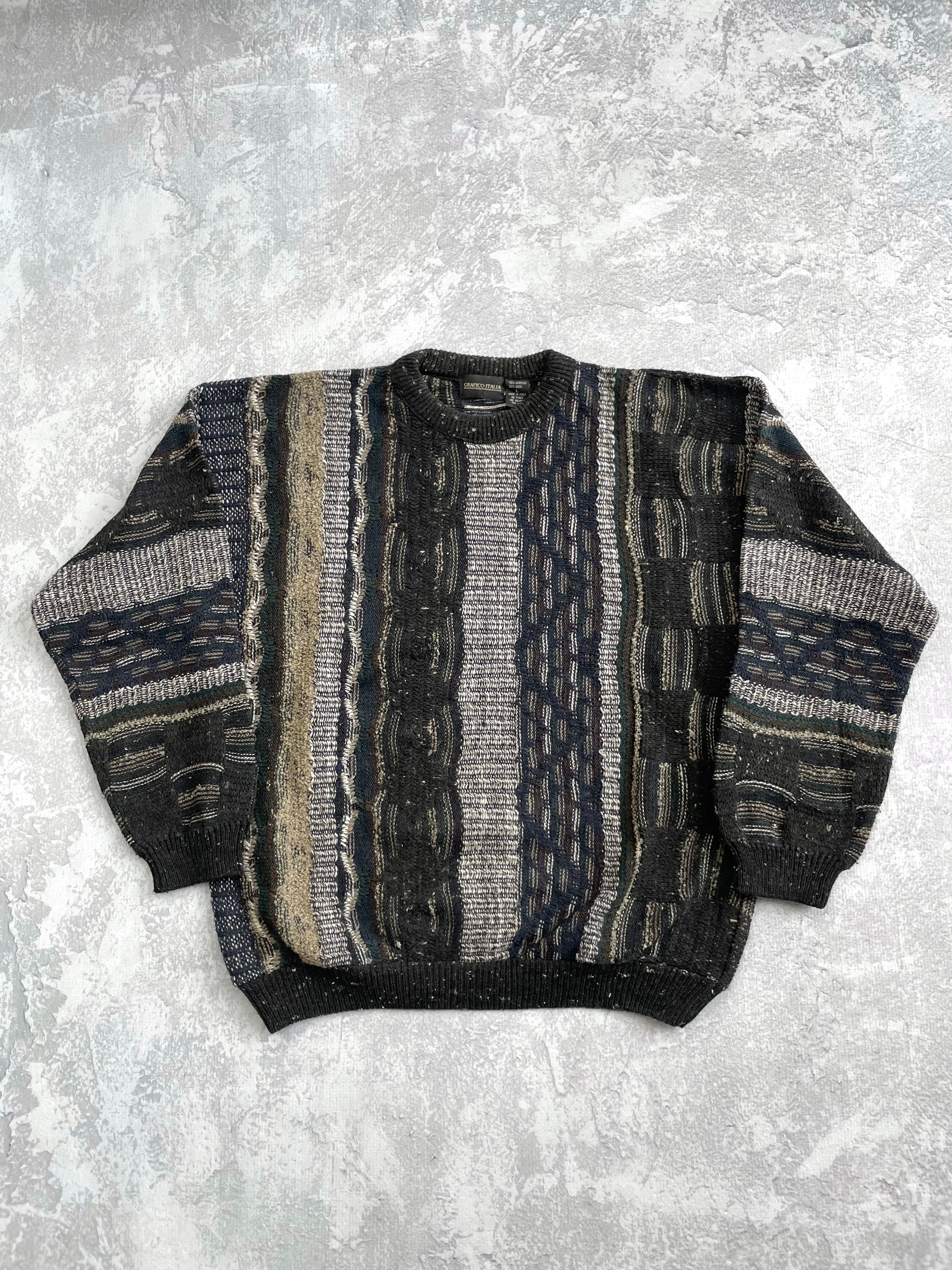 Vintage 90s Grafico Italia Black Coogi Style Knit Sweater