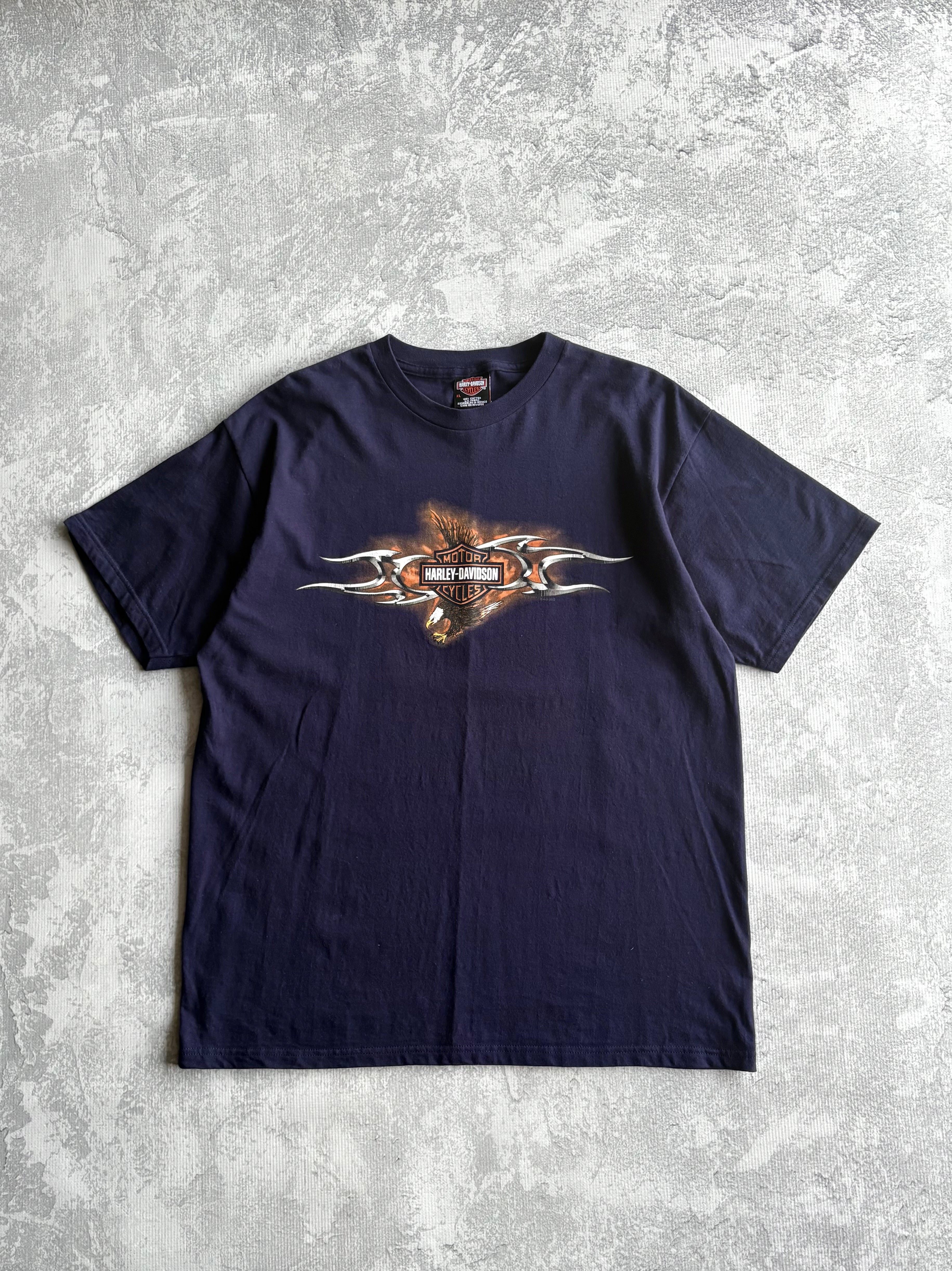 Vintage 2002 Harley Davidson Grunge Biker Navy Tee Shirt - XL