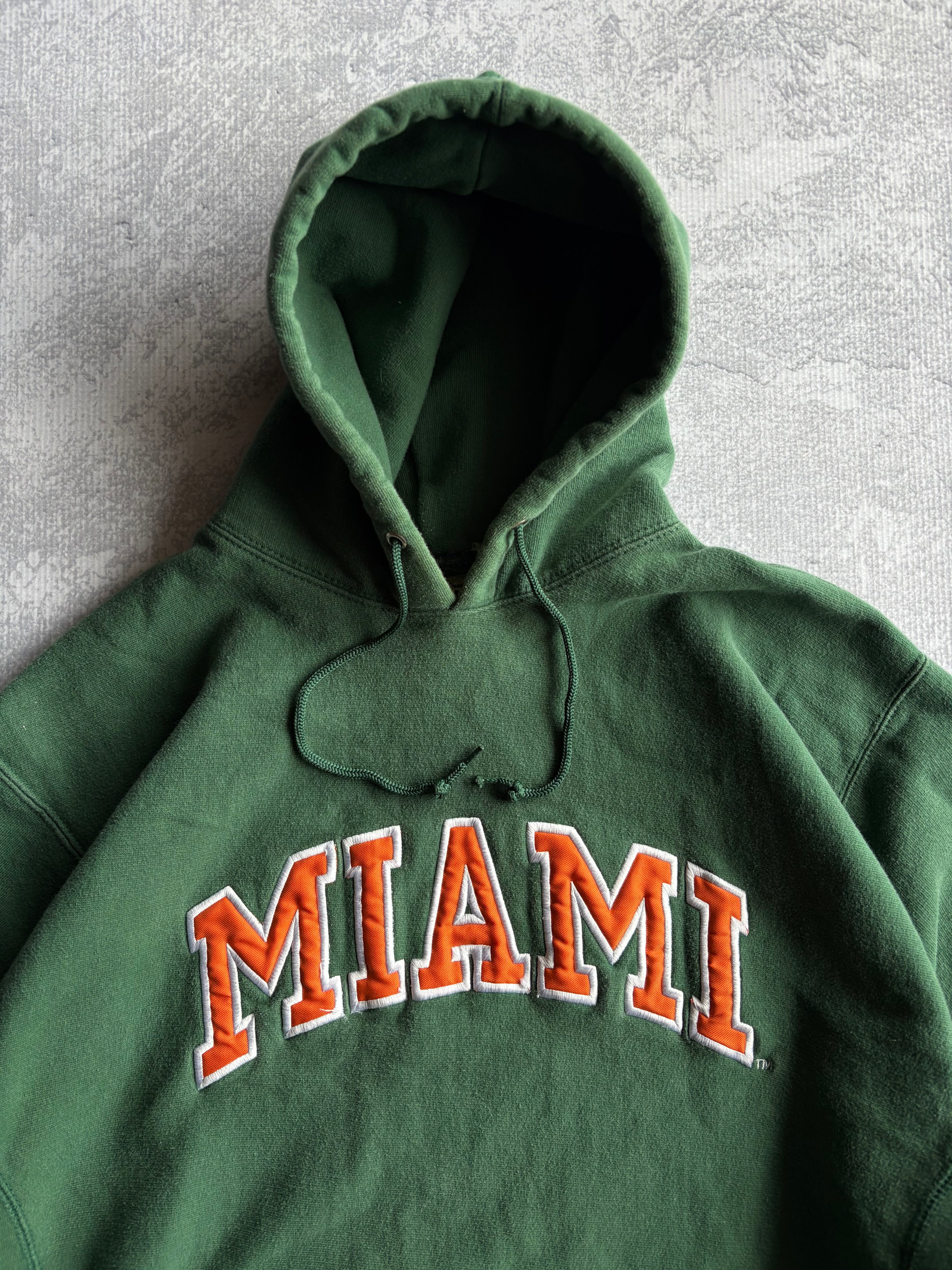 Vintage 90s Miami Hurricanes Spellout Green Hoodie - Large