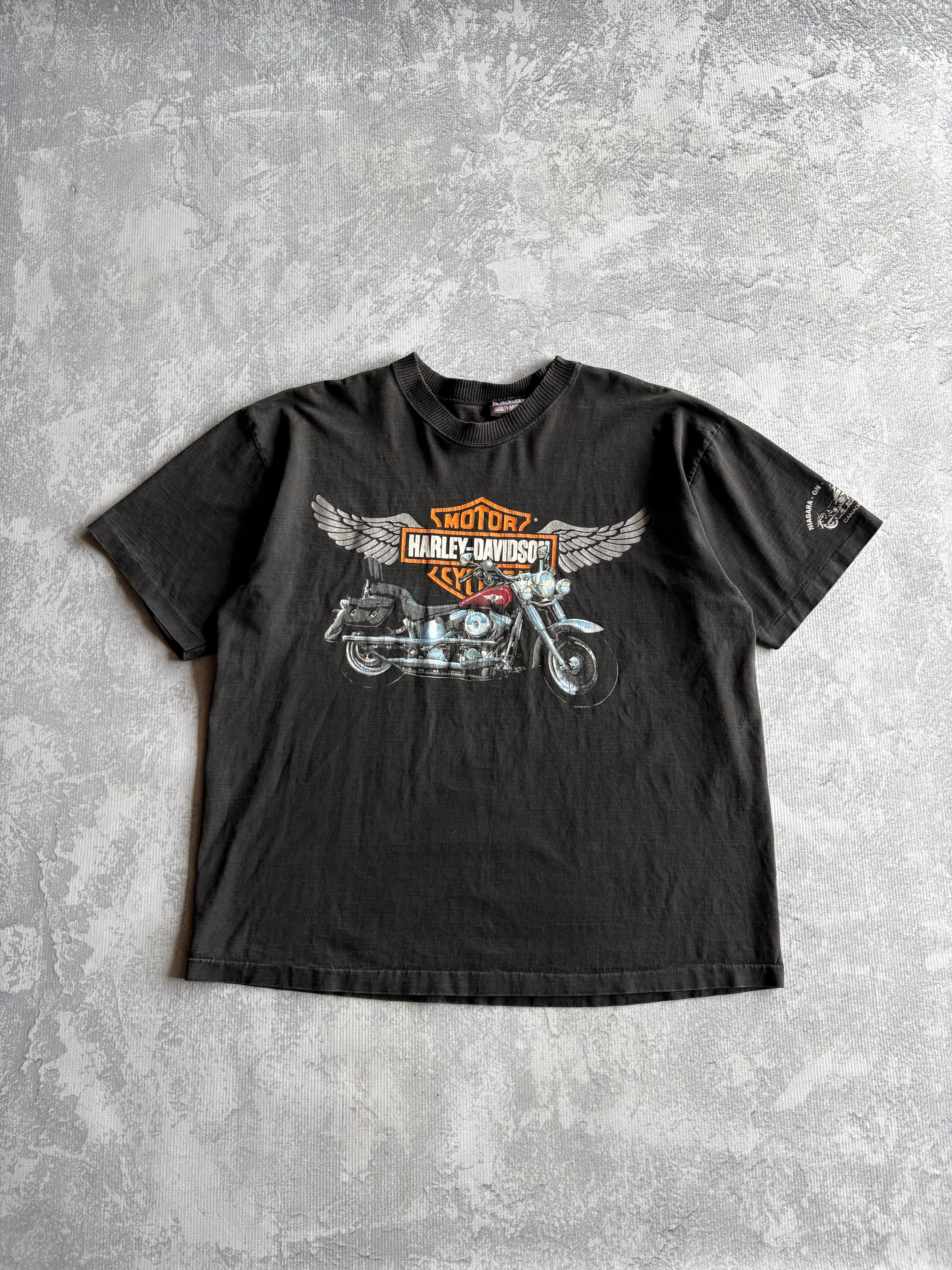 Vintage 90s Harley Davidson Logo Bike Canada Boxy Tee Shirt - L