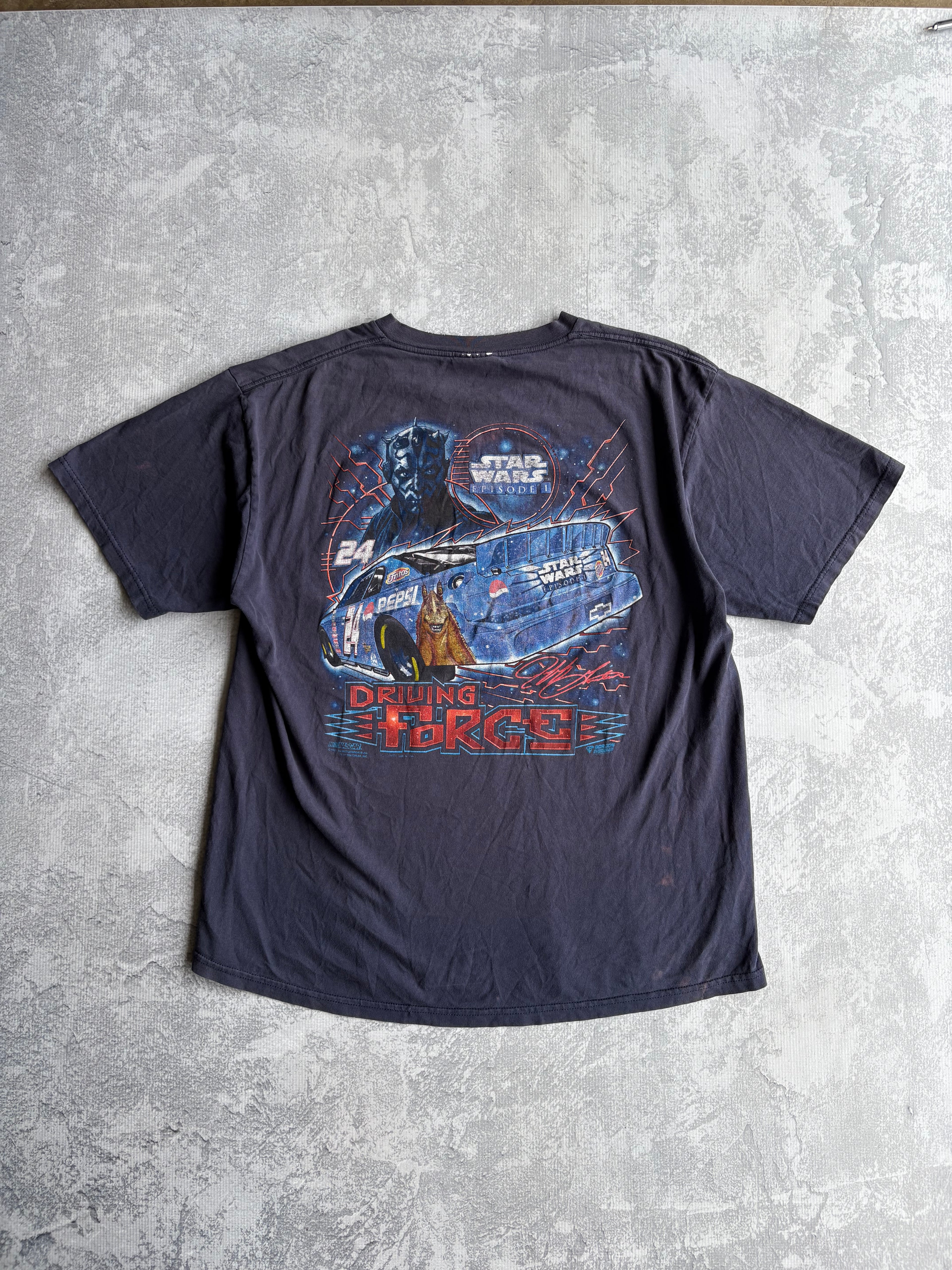 Vintage 1999 Chase Authentics NASCAR Jeff Gordon Star Wars: Episode 1 Distressed Tee Navy Shirt - XL