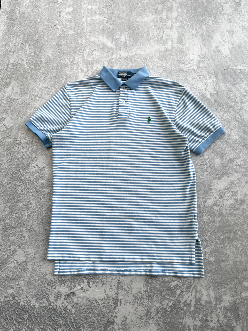 Vintage Ralph Lauren Blue Striped Polo Tee Shirt - L
