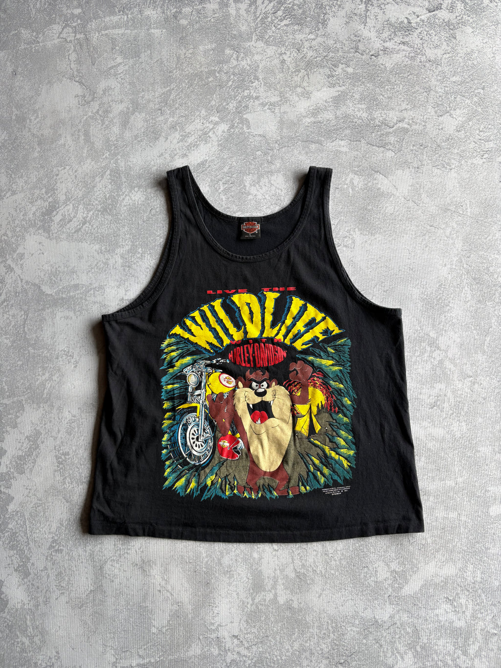 Vintage 90s Harley Davidson Taz Live the Wild Life Black Tank Top- L