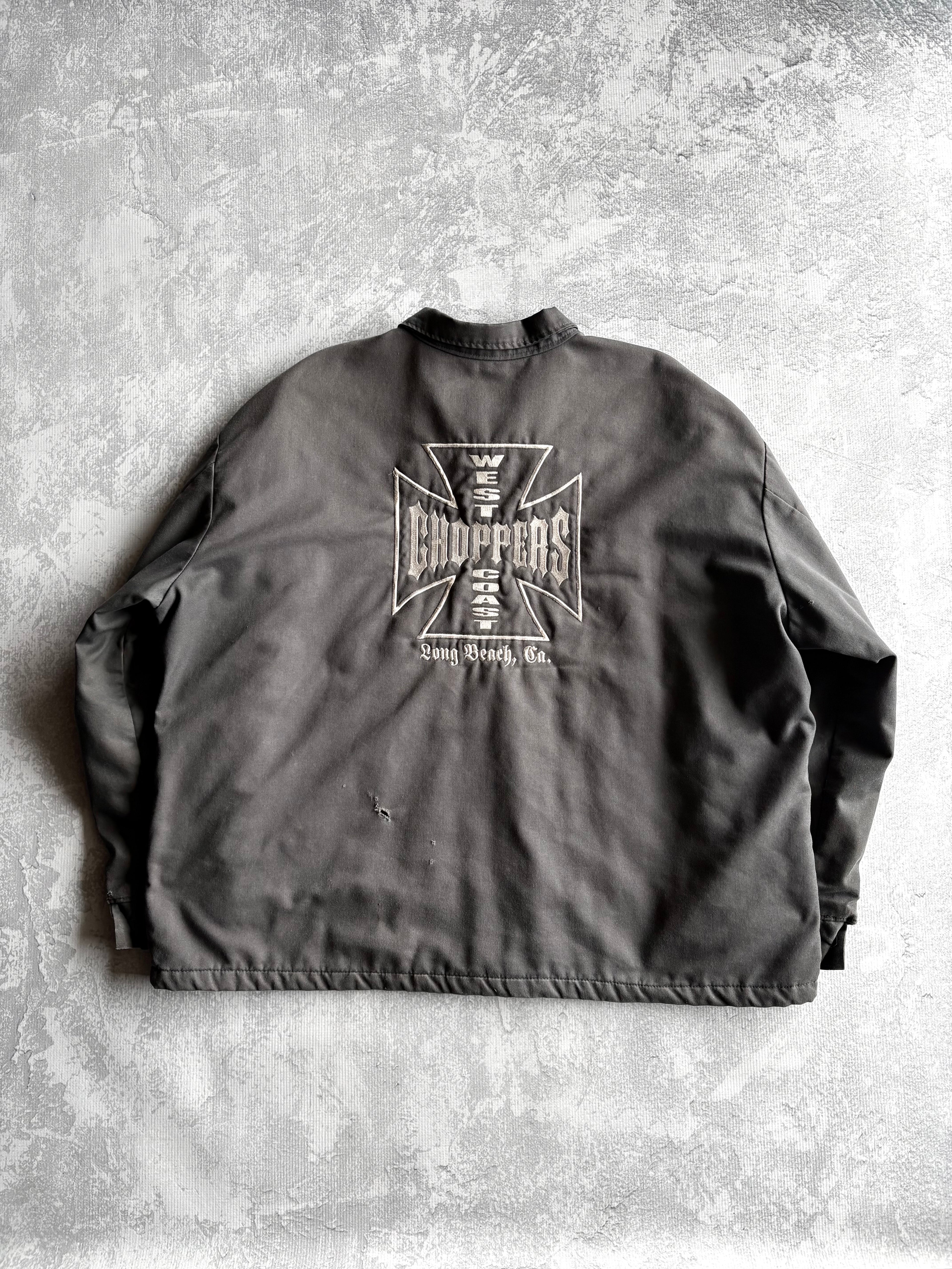 Vintage 90s West Coast Choppers Big Logo Grey Mechanic Jacket - 3XL