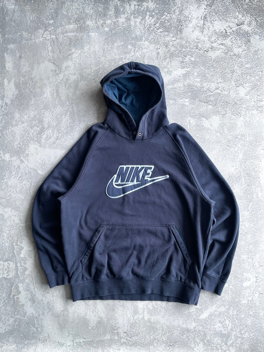 Vintage 2000s Nike Center Swoosh Spellout Navy Hoodie - XL