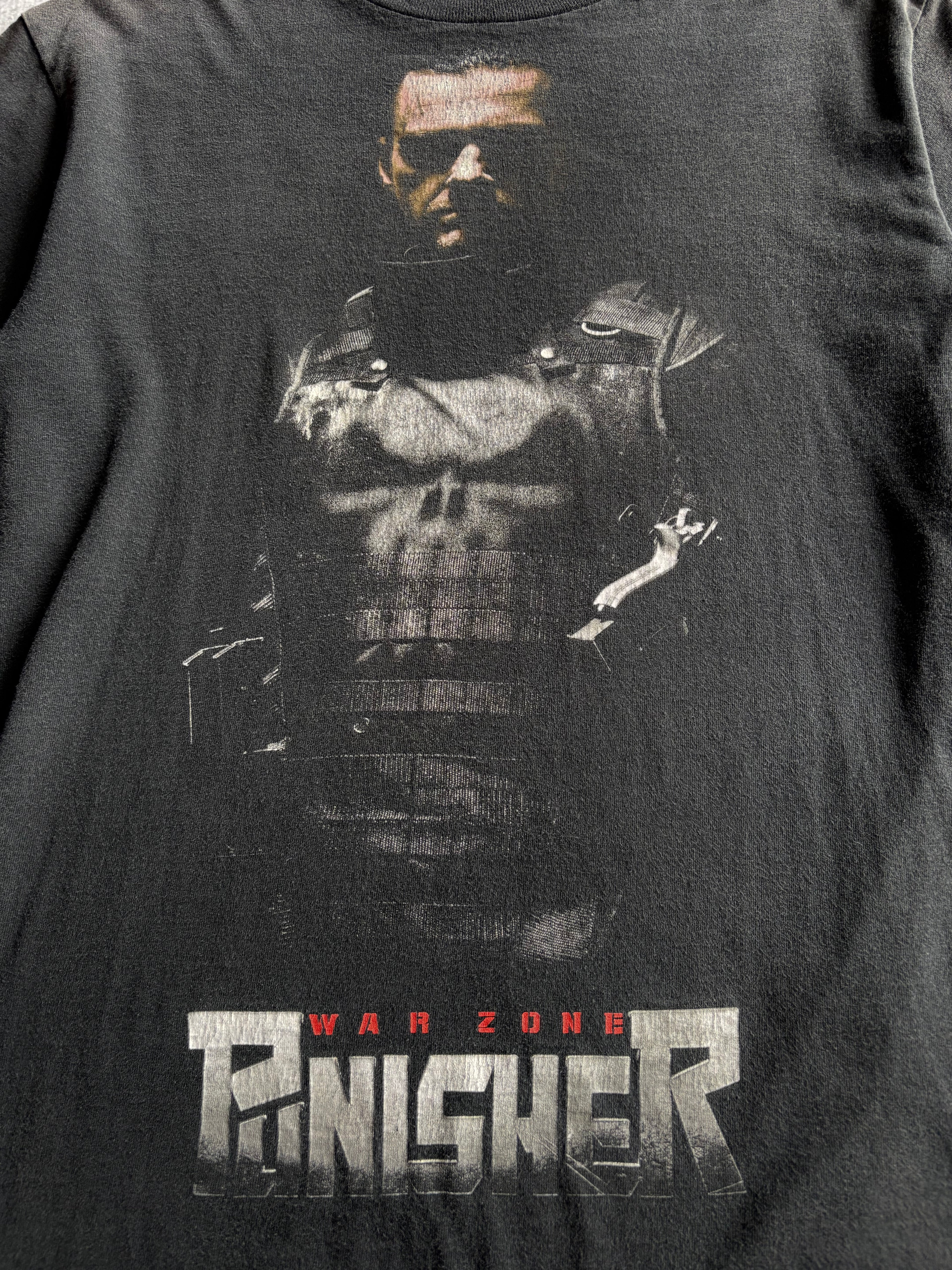 Vintage Marvel Punisher Warzone Big Print Faded Black Tee Shirt - M