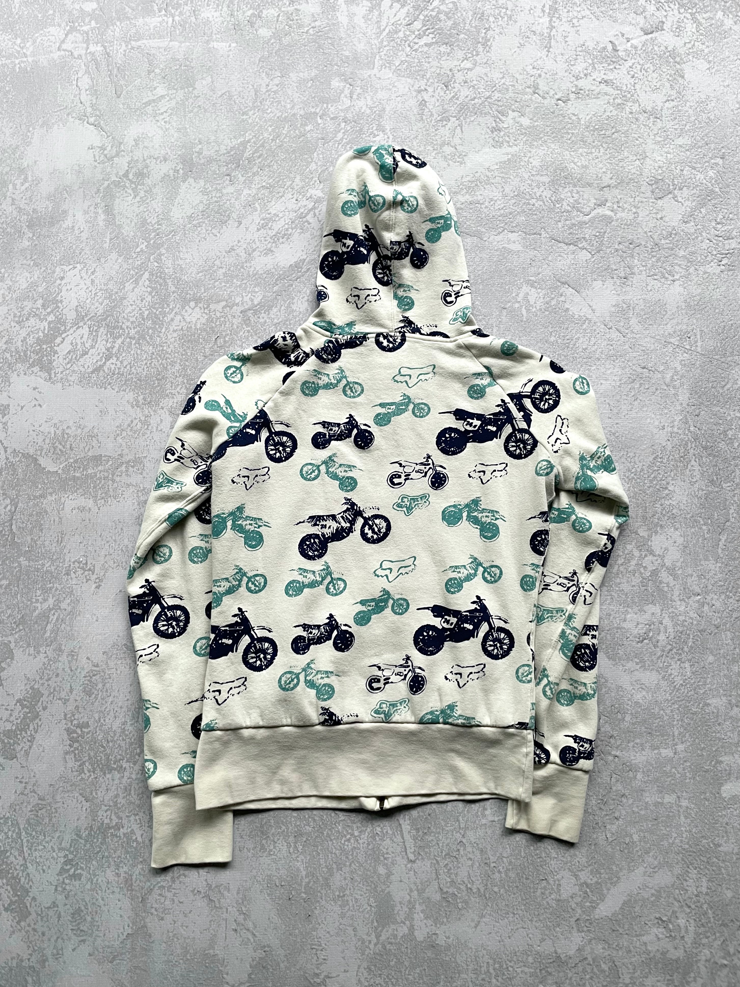 Vintage 2000s Y2K Fox Racing AOP Zip Up Womens Hoodie - L