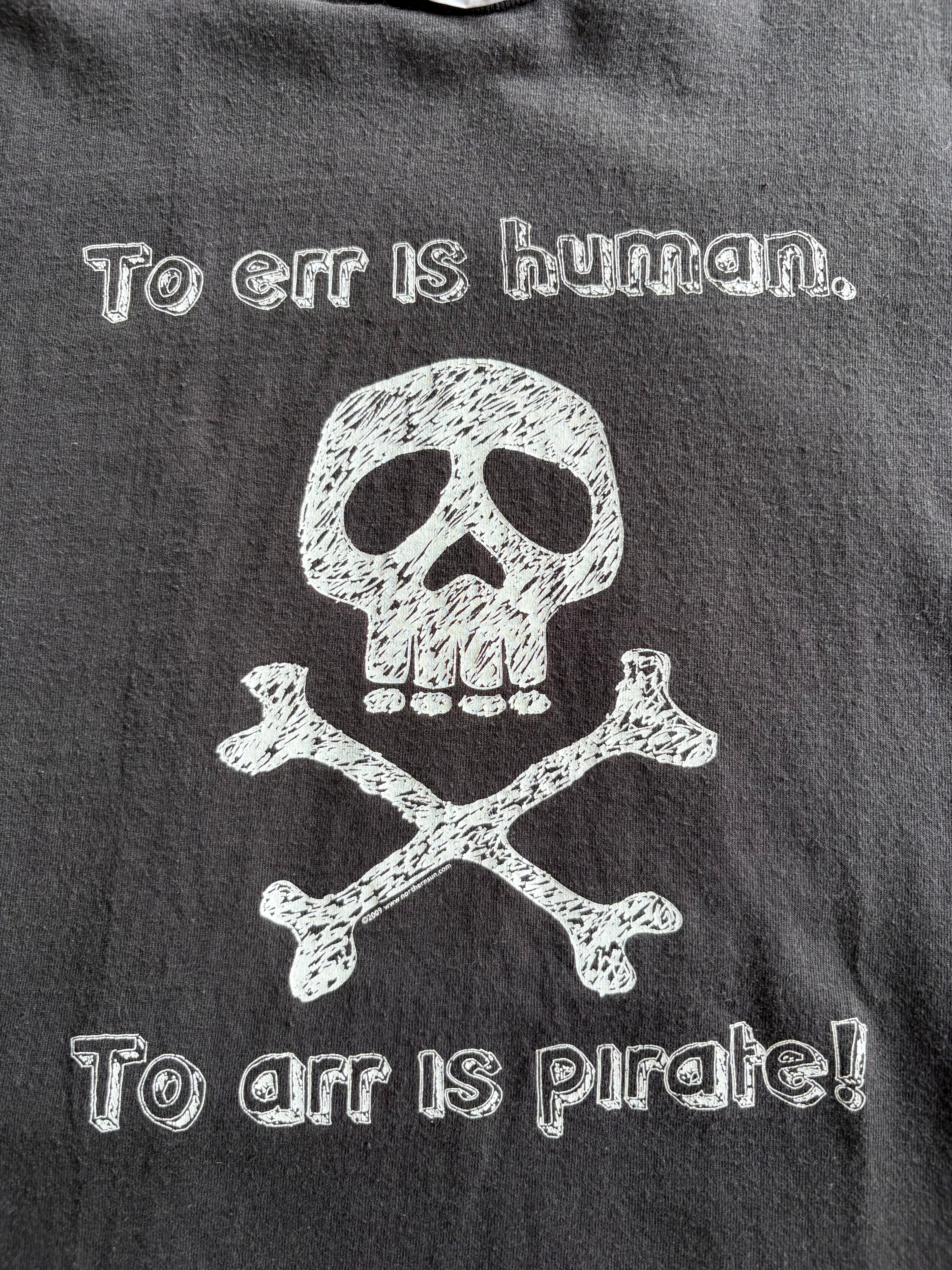Vintage To Err is Human, to Arr is Pirate Cropped Boxy Black Tee Shirt - L