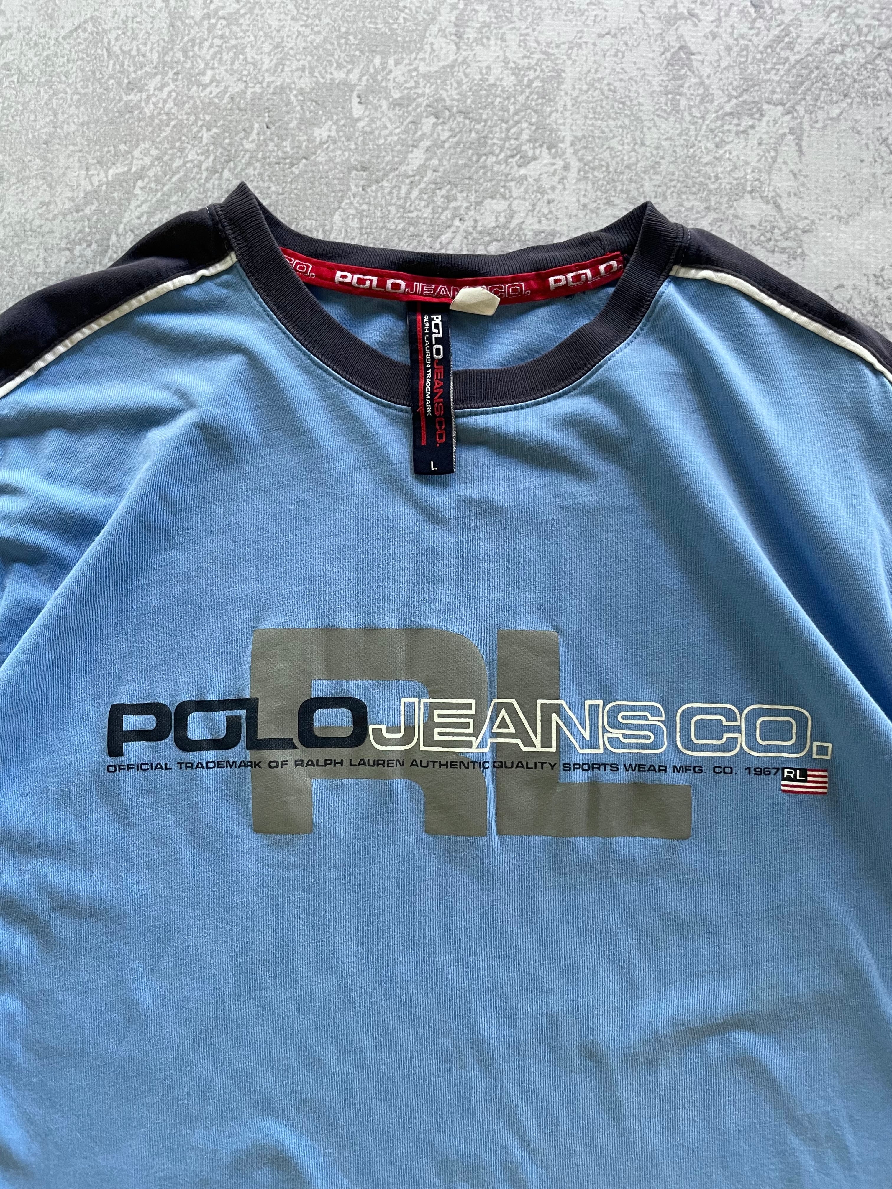 Vintage 90s Polo Jeans Co. Spellout Striped Tee Shirt - XL