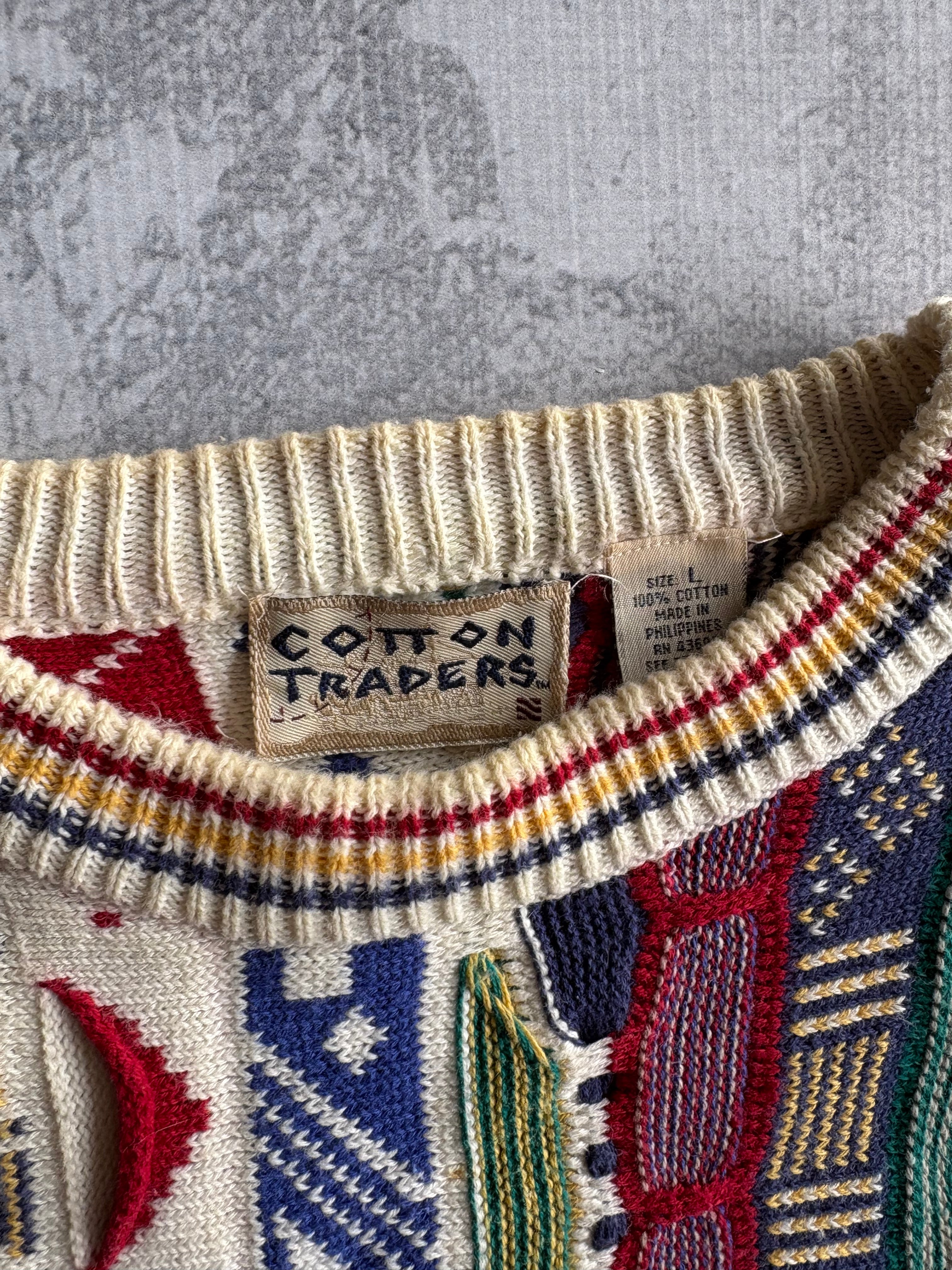 Vintage 90s Cotton Traders 3D Abstract Striped Coogi Style Knit Sweater - L