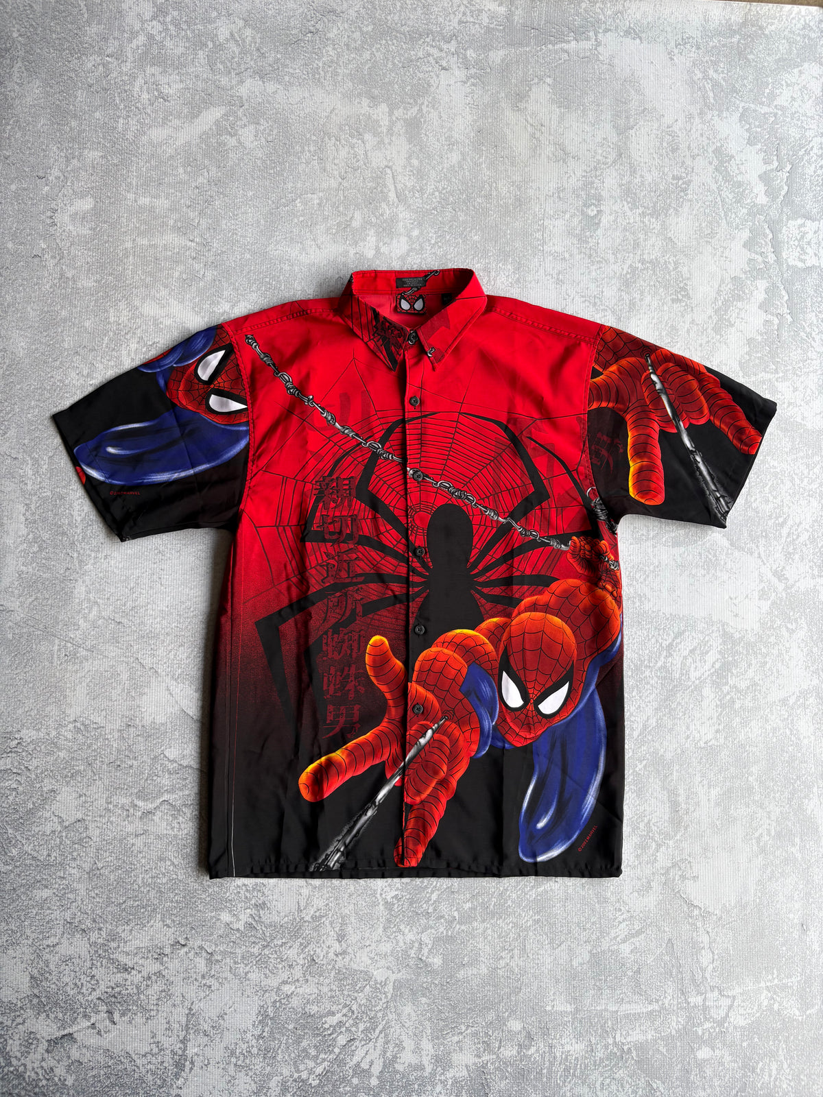 Vintage 2002 Spider Man Movie Promo AOP Button Up Shirt Tobey Maguire - XL