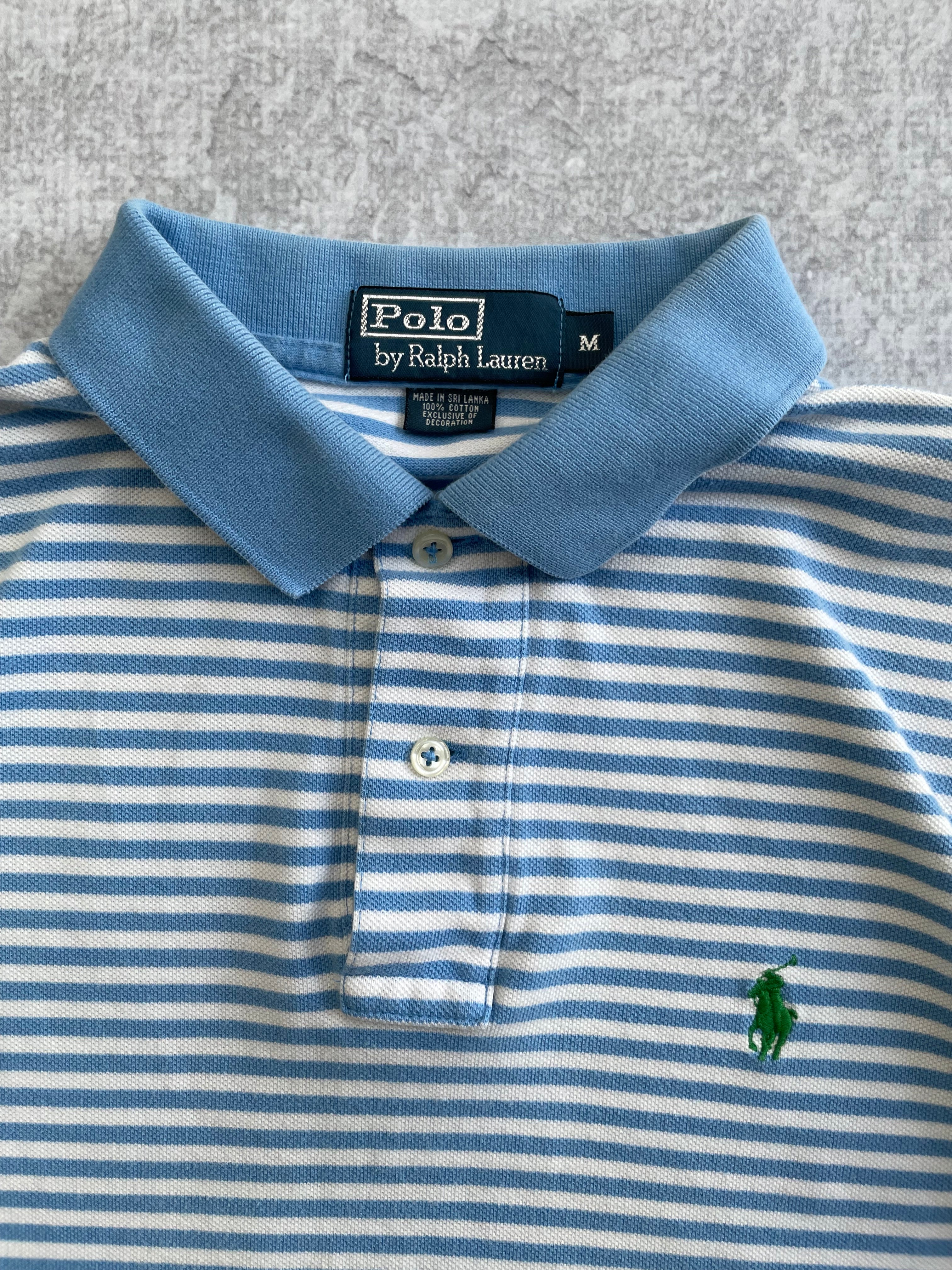 Vintage Ralph Lauren Blue Striped Polo Tee Shirt - L
