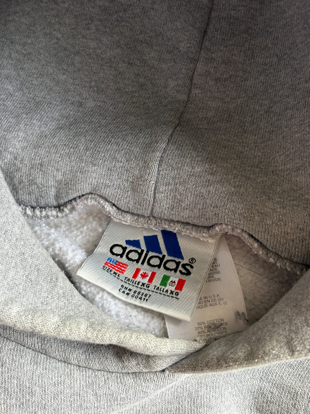 Vintage 90s Adidas Spellout Center Logo Grey Boxy Hoodie - XL